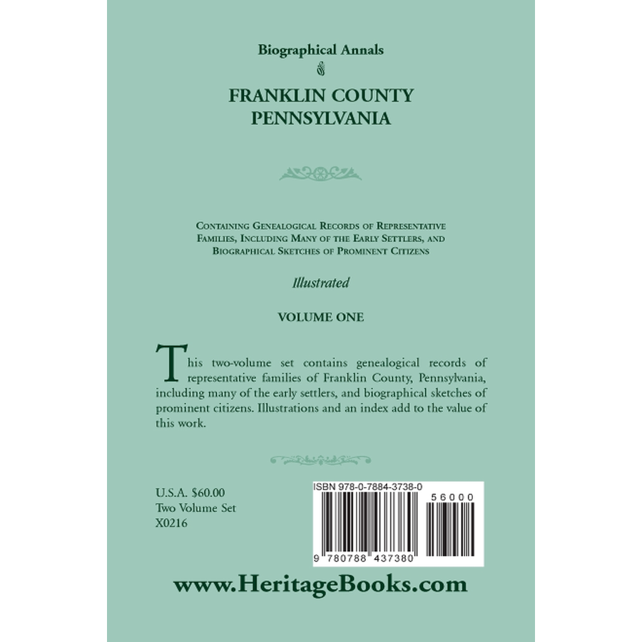Biographical Annals of Franklin County Pennsylvania - 2 Volume Set | Historical Genealogy & Family History Research Books for Ancestry Enthusiasts