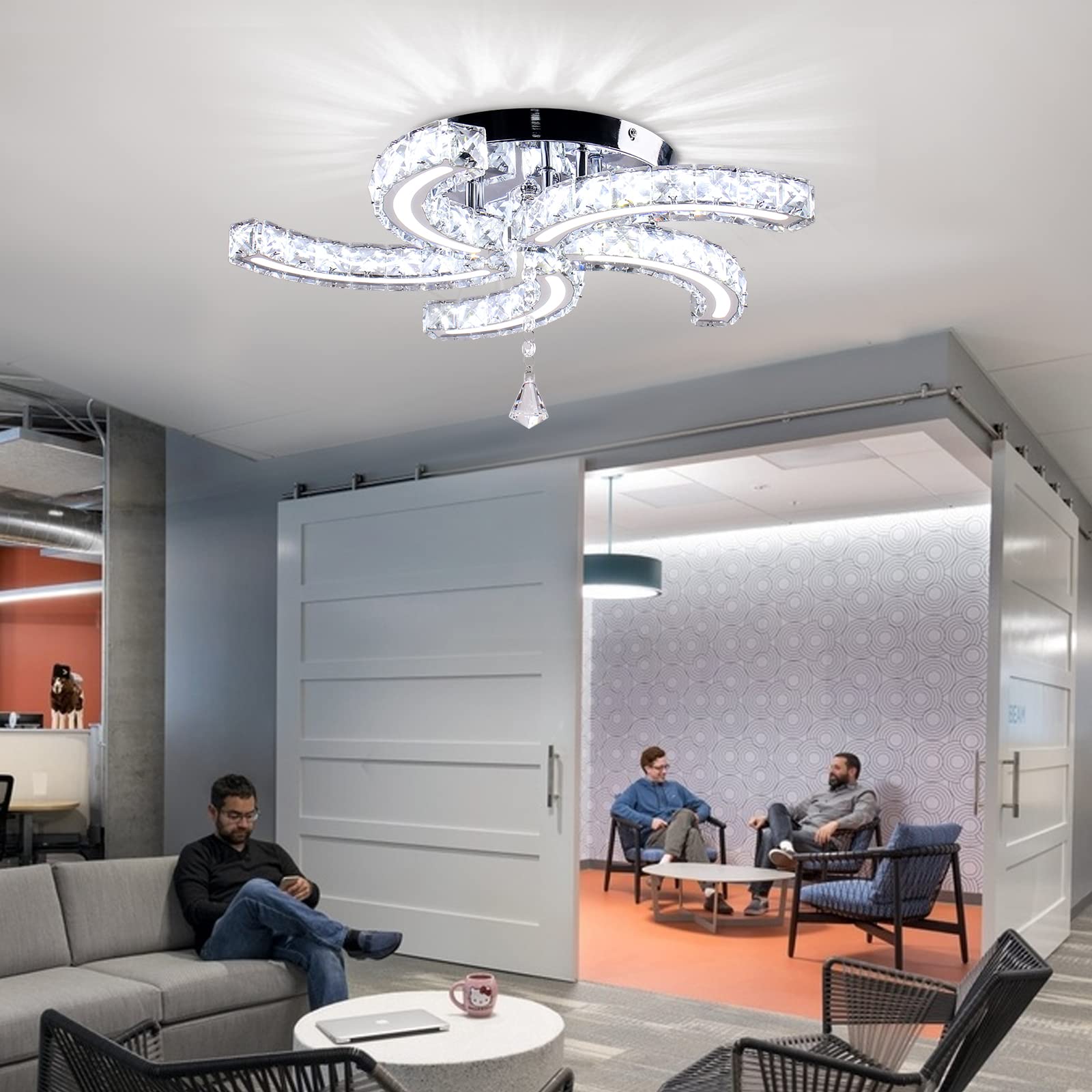 Modern Crystal Chandeliers - Acrylic LED Ceiling Light Fixture with Stainless Steel Arms, Elegant Pendant Lighting for Living Room, Dining Room & Bedroom (Cold White) | Perfect for Home Decor, Wedding Venues and Luxury Interior Design