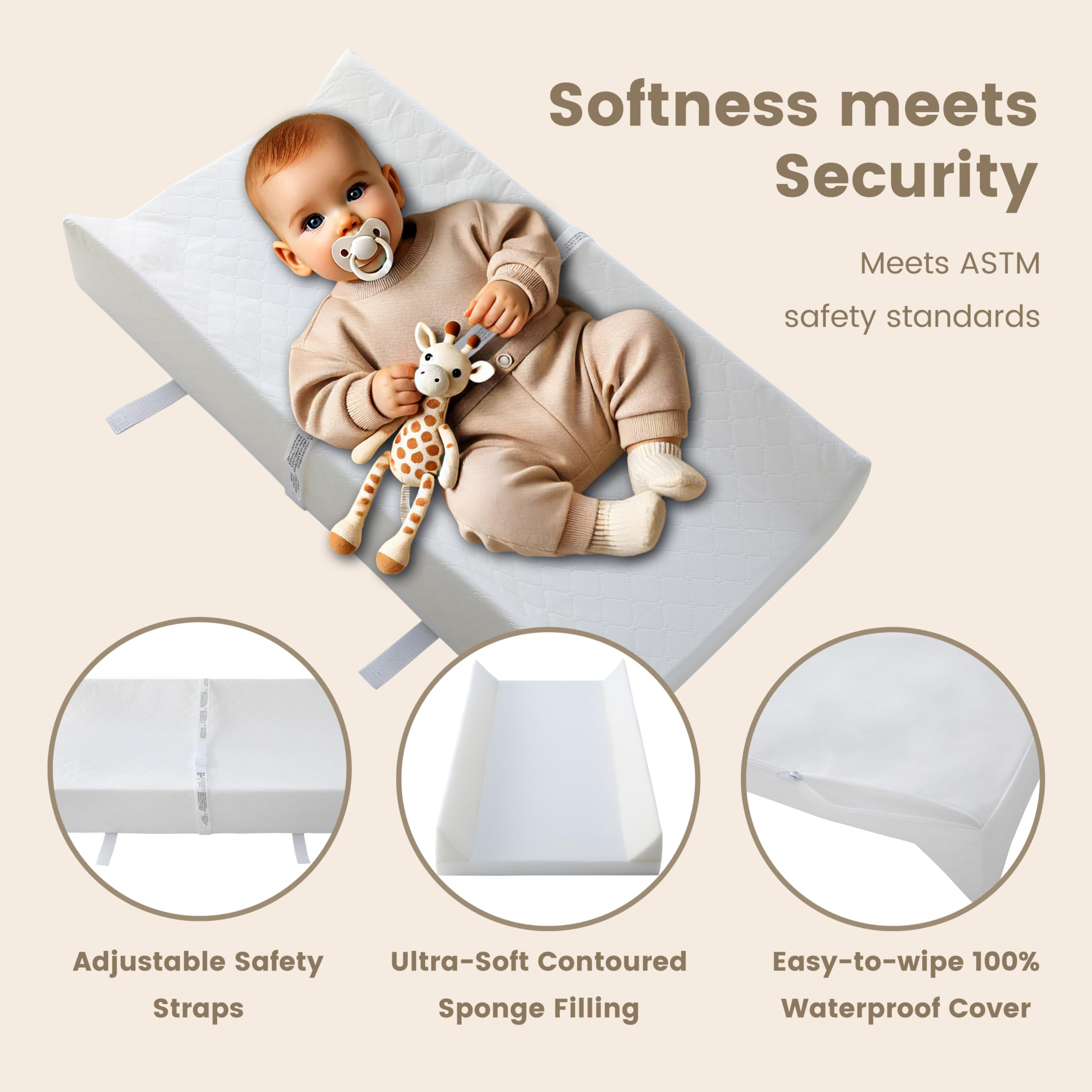 Waterproof Baby Changing Pad with Washable Cover - Hypoallergenic Contour Diaper Changing Mat for Nursery, Dresser Top & Travel | Portable for Home, Daycare & On-the-Go Parents