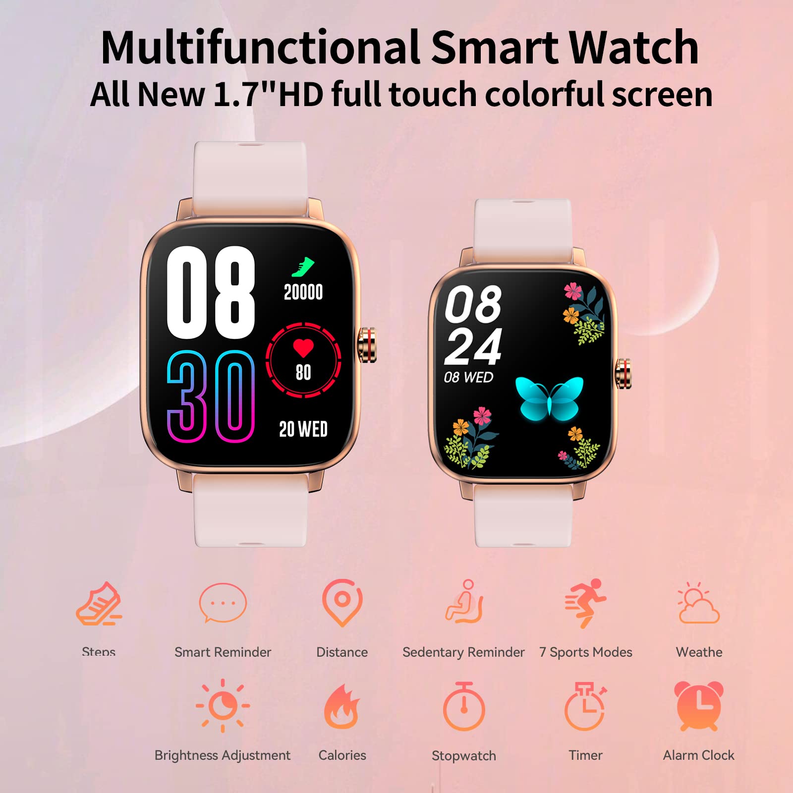 Smart Watch for Android & iOS - 1.7 Inch Touch Screen Fitness Tracker with Heart Rate Monitor, Step Counter, Calorie & Sleep Tracking - Waterproof Smartwatch for Men Women (Perfect for Running, Gym & Daily Activity)