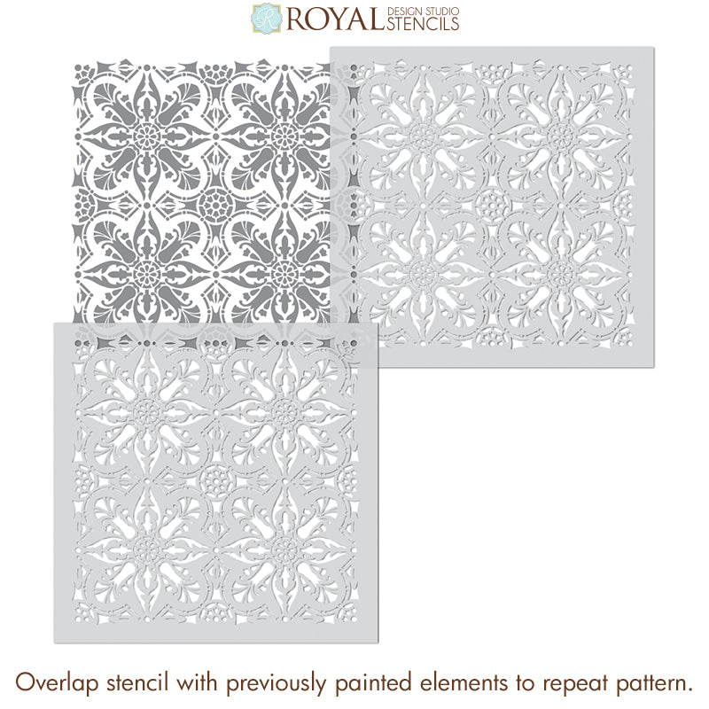 Marisol Damask Tile Stencil - Reusable DIY Wall & Floor Stenciling Kit for Home Decor, Bathroom, Kitchen Backsplash - Perfect for Painting Patterns on Ceramic, Wood, Concrete Surfaces