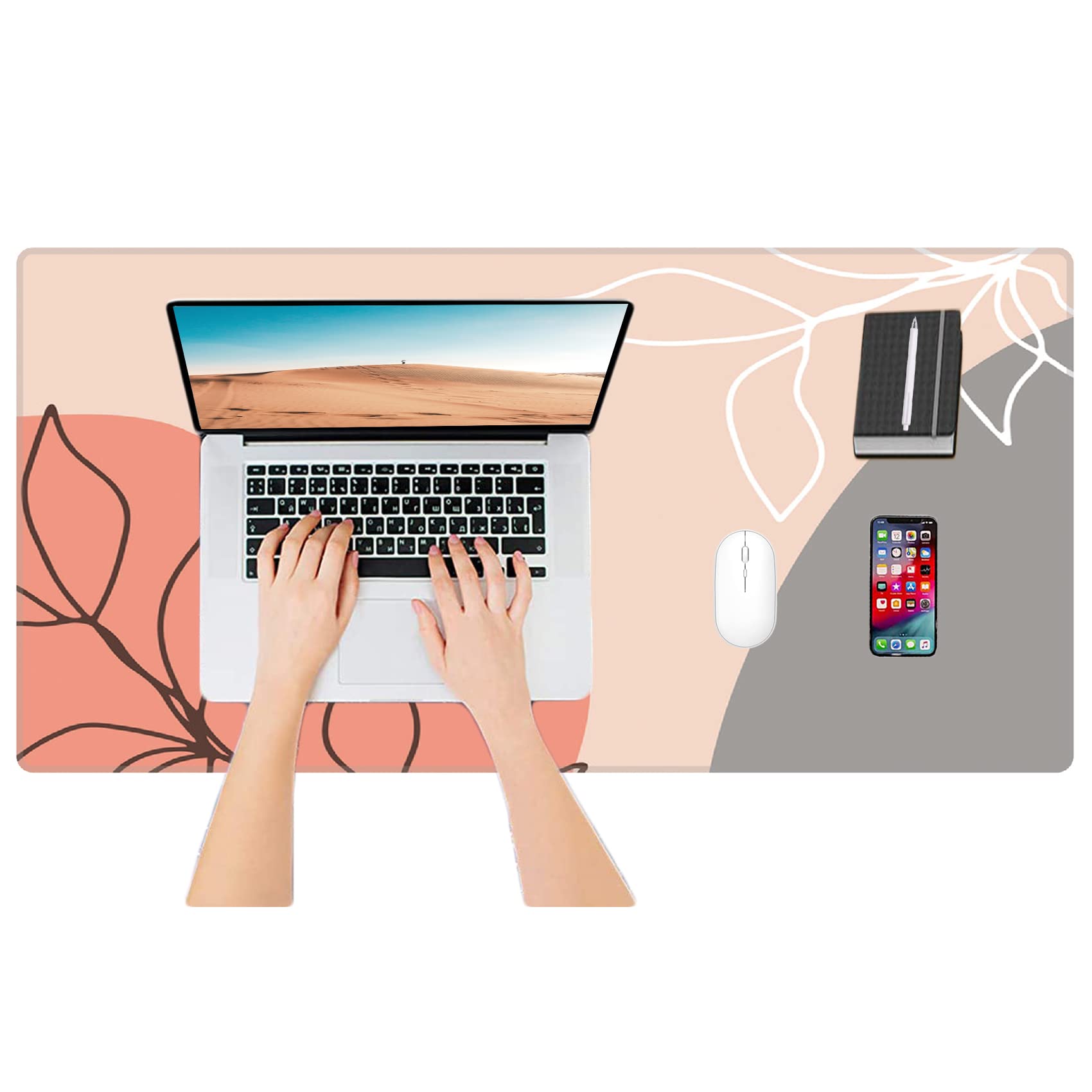 Premium Large Desk Pad & Mouse Mat - Waterproof Office Keyboard Pad for Computer, Laptop, Home & Gaming - Modern Abstract Leaf Design for Work, Writing & PC Gaming Accessories