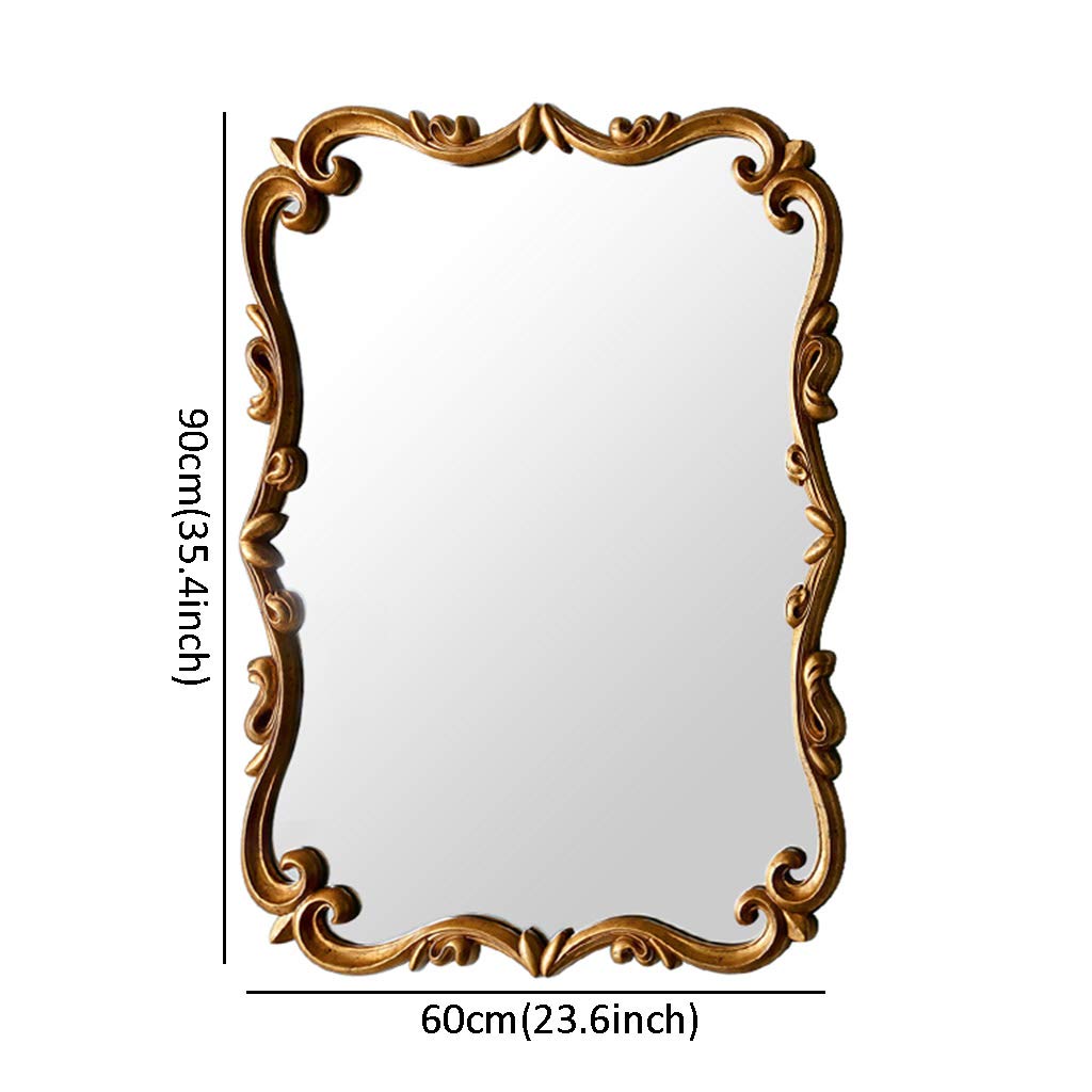 French Carved Bathroom Mirror - Gold Retro Style Wall-Mounted or Countertop Vanity Mirror 60x90cm for Bathroom, Powder Room & Dressing Area
