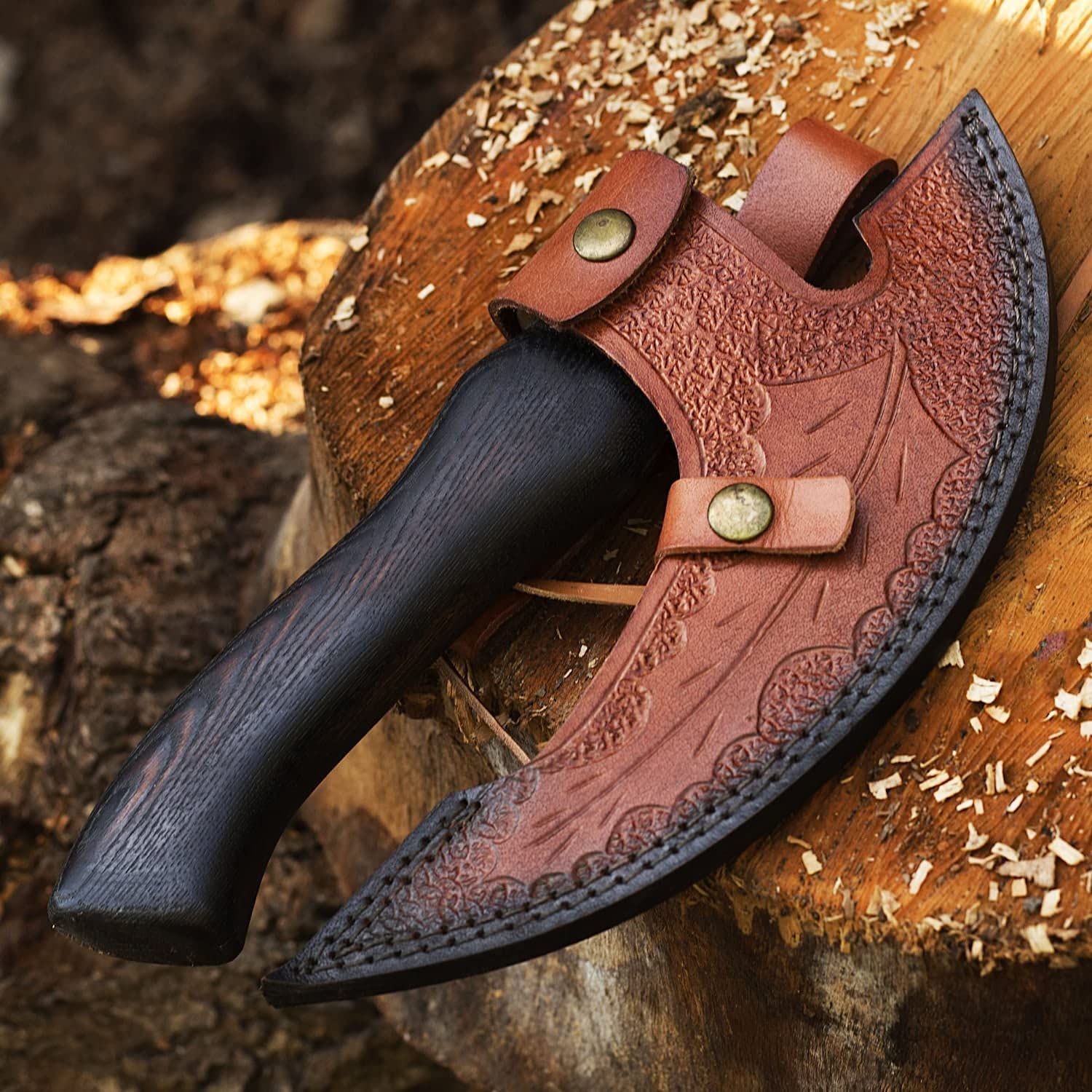 Authentic Viking Steel Pizza Axe - Hand Forged Medieval Pizza Cutter with Leather Sheath | Unique Gift for Husband, Wife & Friends | Perfect for Pizza Parties, Camping & Medieval Themed Events