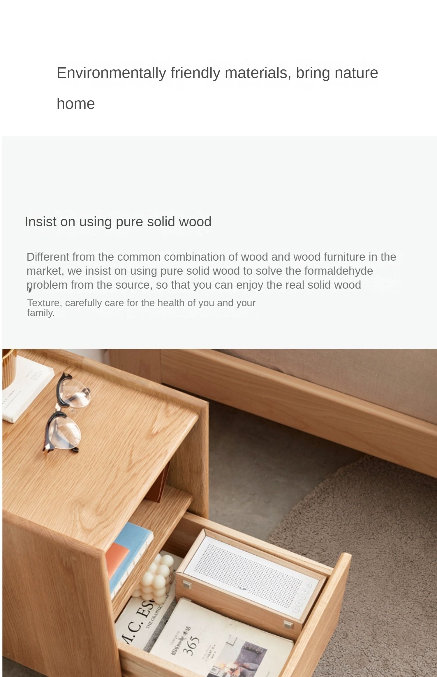 Solid Wood Ultra Narrow Nightstand - Oak, Rubber, Cherry - Perfect for Small Bedrooms, Apartments & Tight Spaces