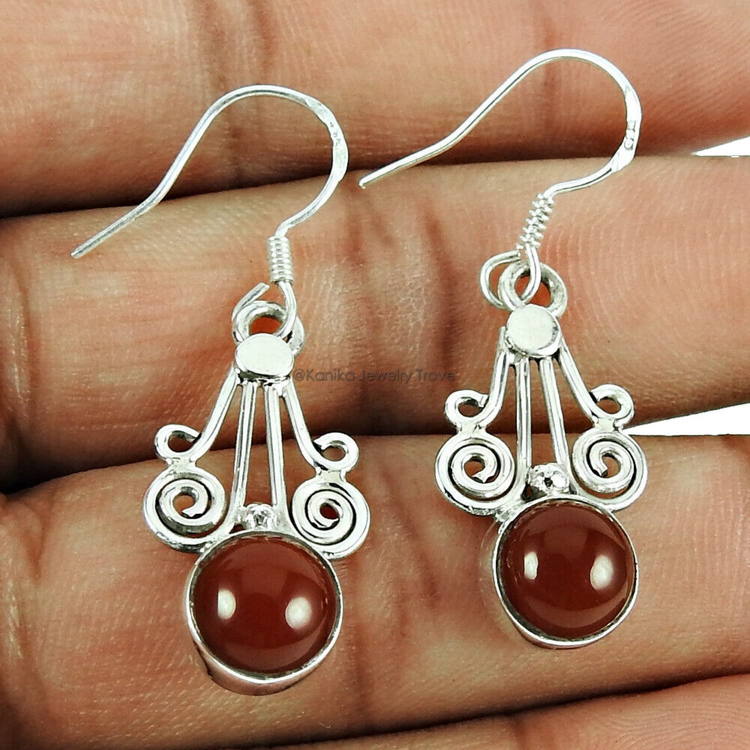 925 Sterling Silver Carnelian Drop Hook Earrings for Women - Elegant Dangle Earrings for Party, Wedding & Everyday Wear
