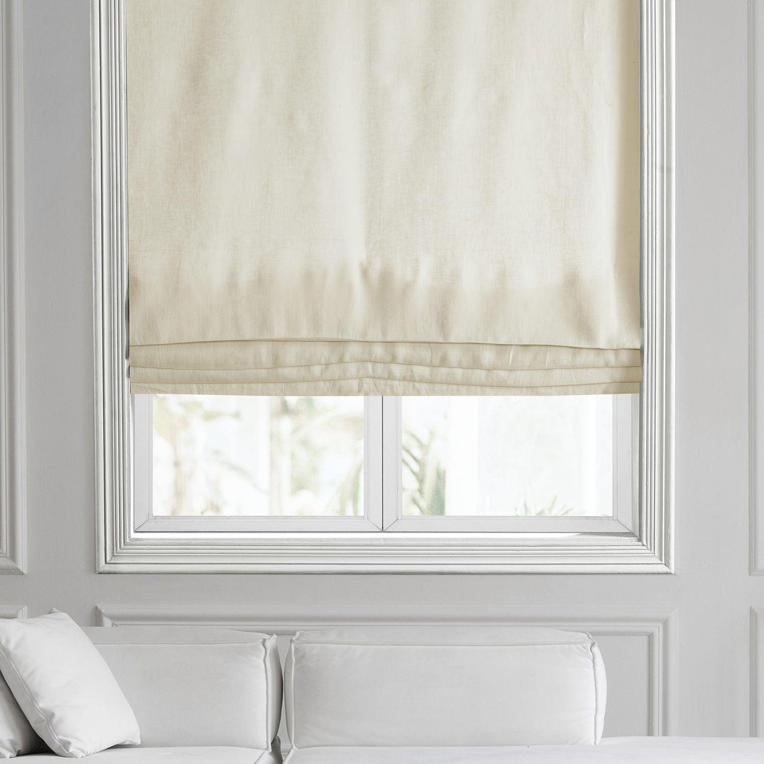 Vintage French Linen Roman Shades - Elegant Ivory Window Treatments for Living Room & Bedroom Decor