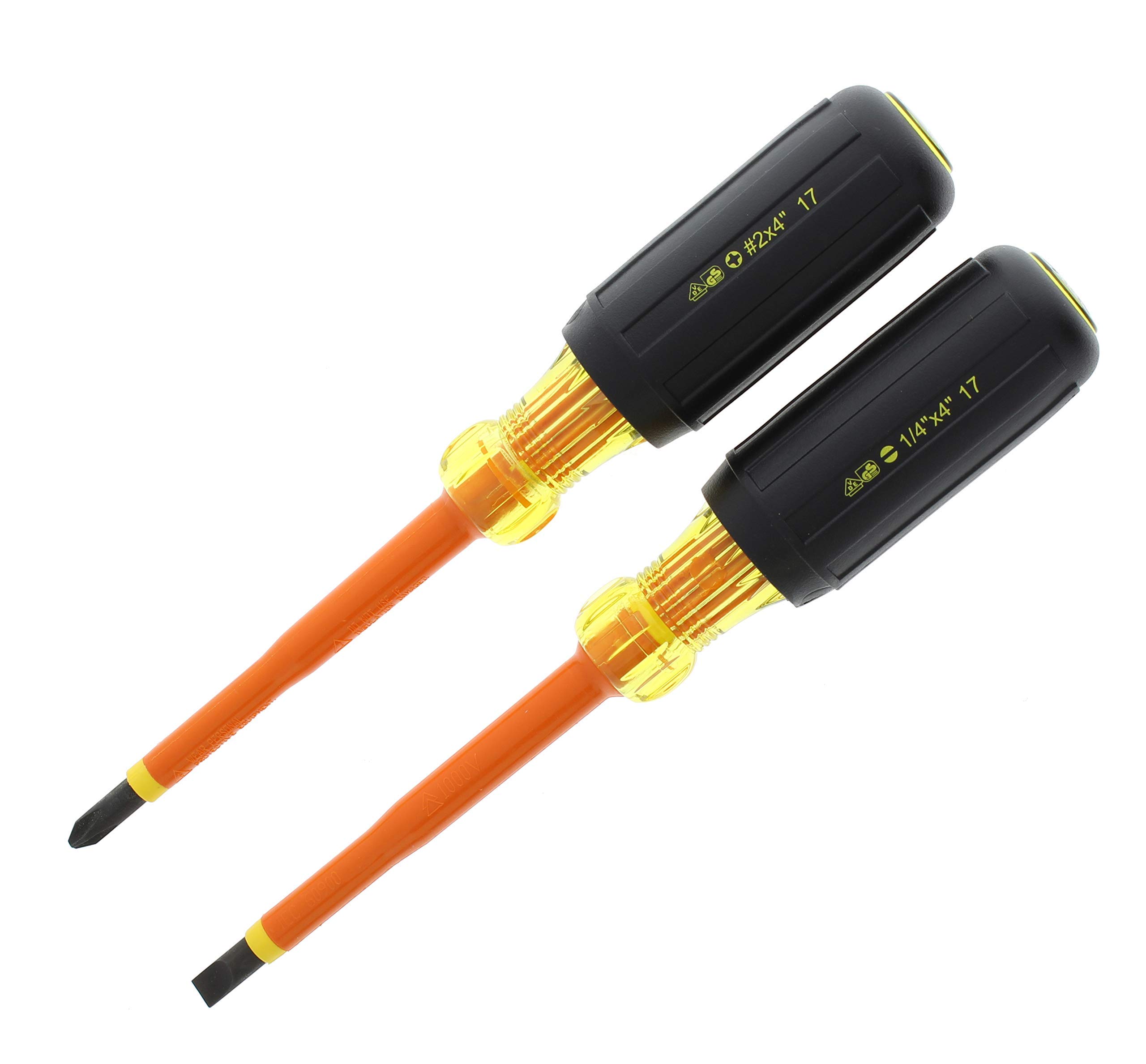 Ideal Industries Insulated Screwdriver Set - 2 Piece Slotted & Phillips Head, Orange Handle (35-9305) - Perfect for Electricians & DIY Home Repairs
