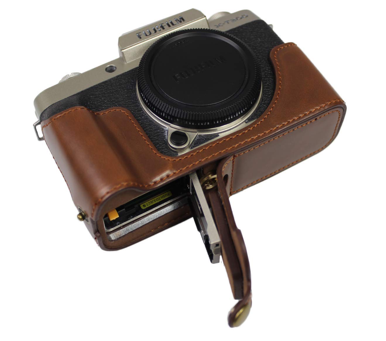 Fujifilm XT200 Camera Case - Bottom Opening PU Leather Half Cover with Tripod Mount & Hand Strap (Dark Brown) - Perfect for Travel, Street Photography & Outdoor Shooting