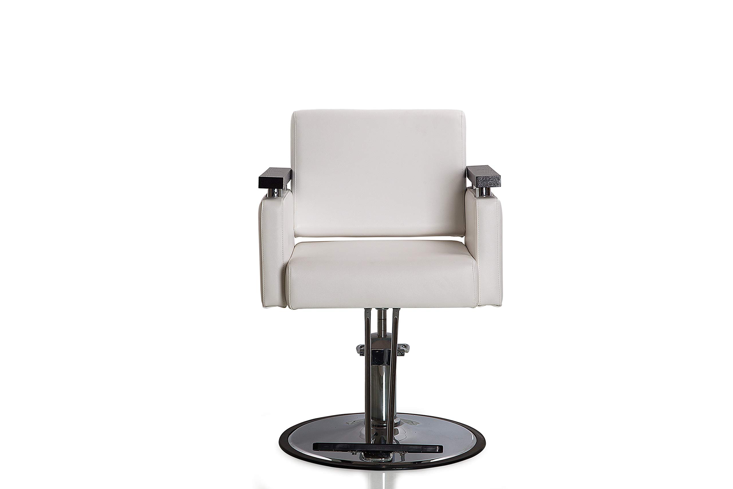 Professional Hydraulic Barber Chair for Salon & Hair Stylists - White Round Base Beauty Styling Chair for Haircuts, Shaves & Spa Treatments