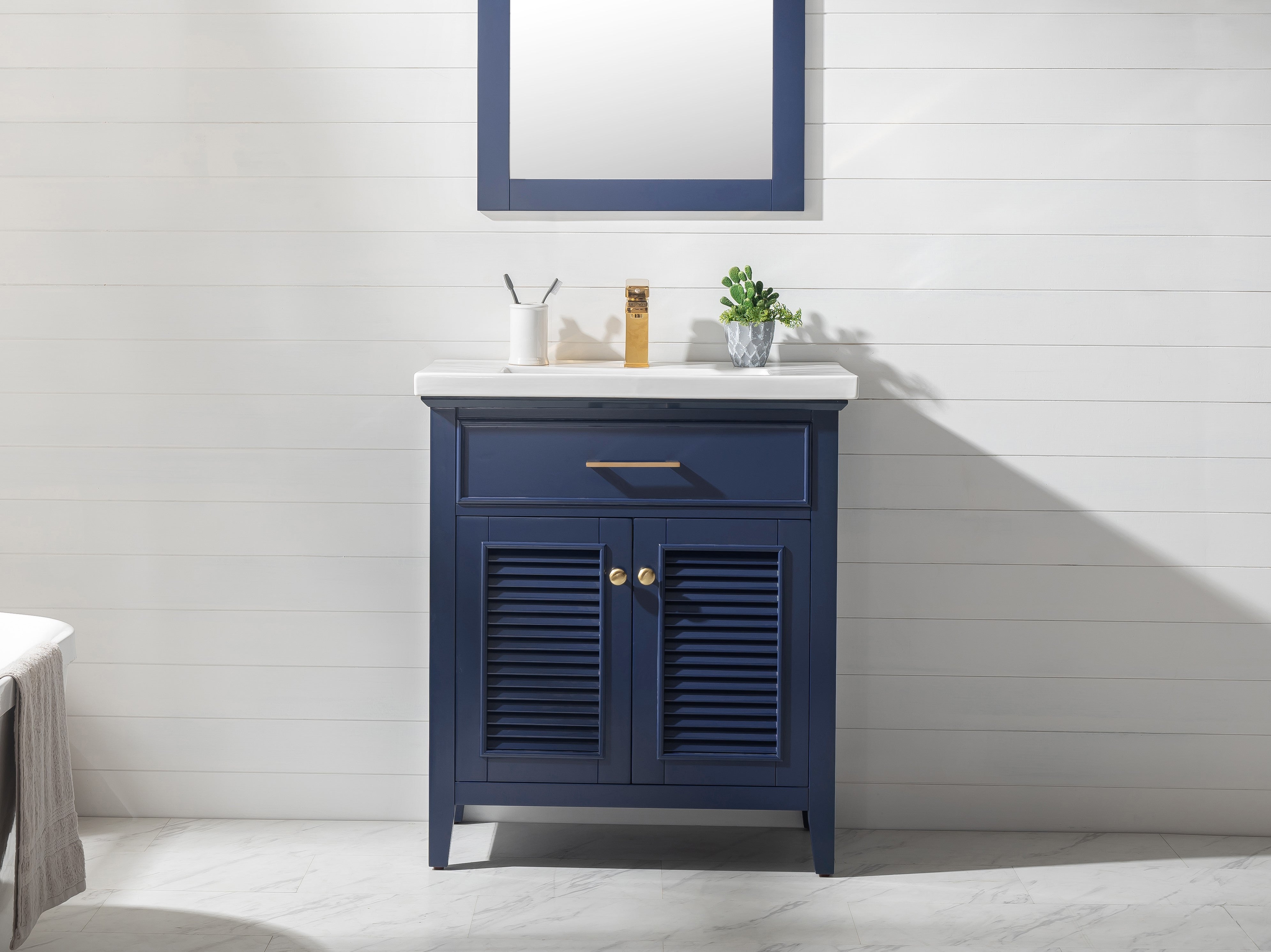 Design Element Cameron 30-Inch Single Sink Bathroom Vanity in Blue (S09-30-BLU) - Perfect for Modern Home Bathroom Renovations and Small Space Solutions
