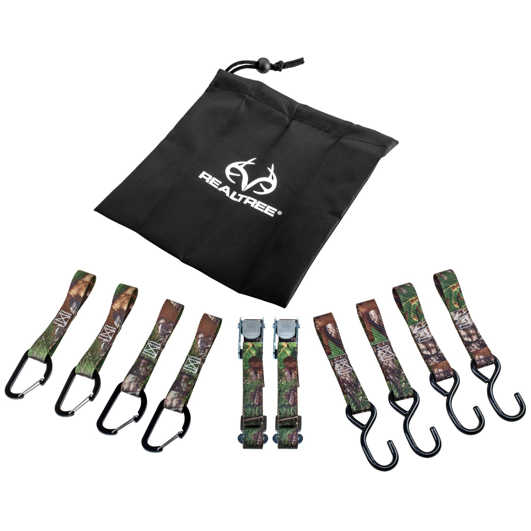 Realtree Camo Gear Hanger Tree Strap with 8 Adjustable Metal Hooks - Durable Hunting & Camping Equipment for Outdoor Gear Organization - Perfect for Hanging Lanterns, Backpacks and Hunting Accessories in Wilderness