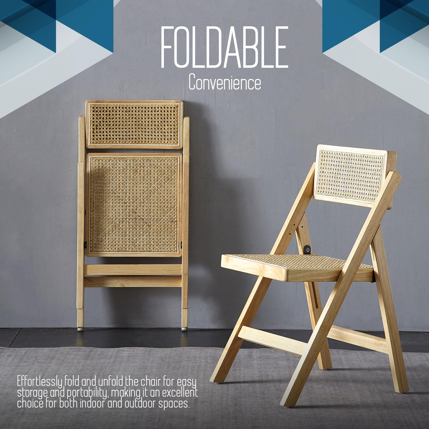**Ibiza Rattan Chair Set of 2 – Natural Folding Outdoor Dining Chairs for Patio, Garden, Balcony | Modern Accent Chair for Living Room & Office | Foldable Space-Saving Design – Perfect for Small Spaces & Entertaining**