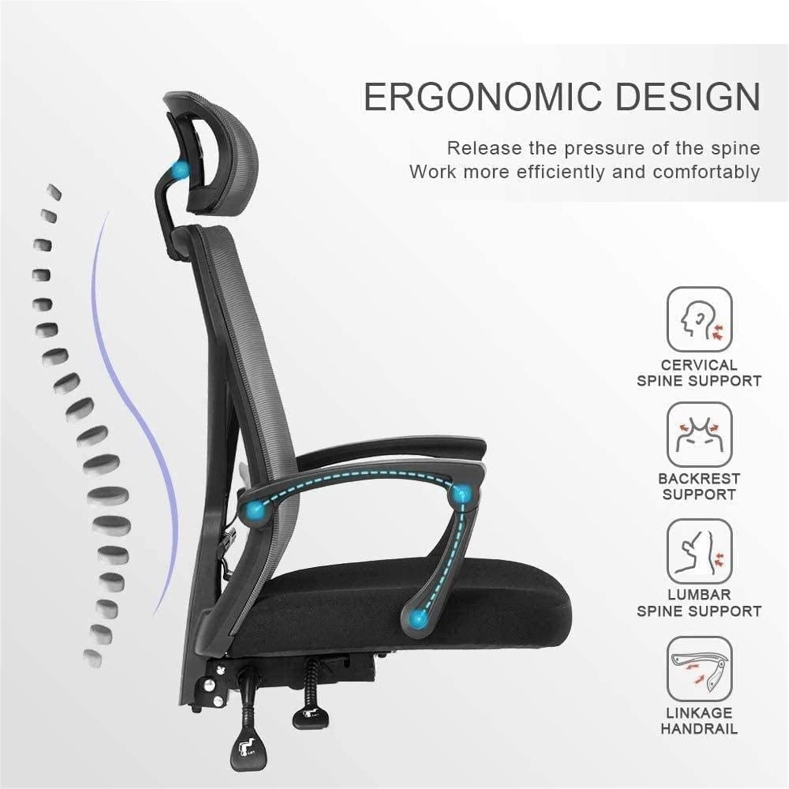Ergonomic Office Chair with Adjustable Height - Comfortable Computer Desk Chair for Work, Gaming & Executive Use - High Back Recliner with Lumbar Support & Cushioned Seat - Perfect for Home Office, Gaming Setup & Professional Workspaces
