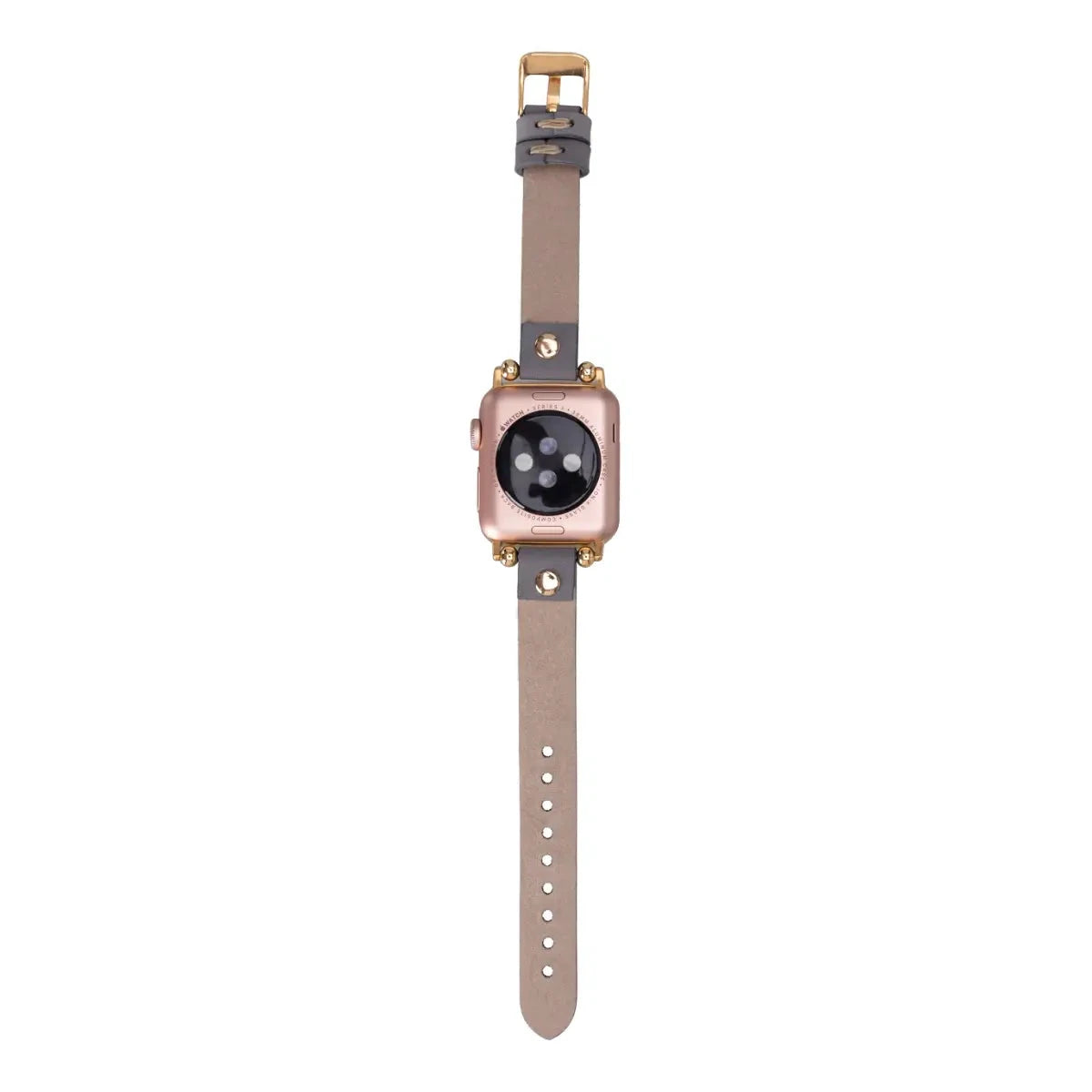 Slim Gray Leather Apple Watch Band with Gold Rivet - Stylish & Durable Replacement Strap for Work, Gym & Everyday Wear