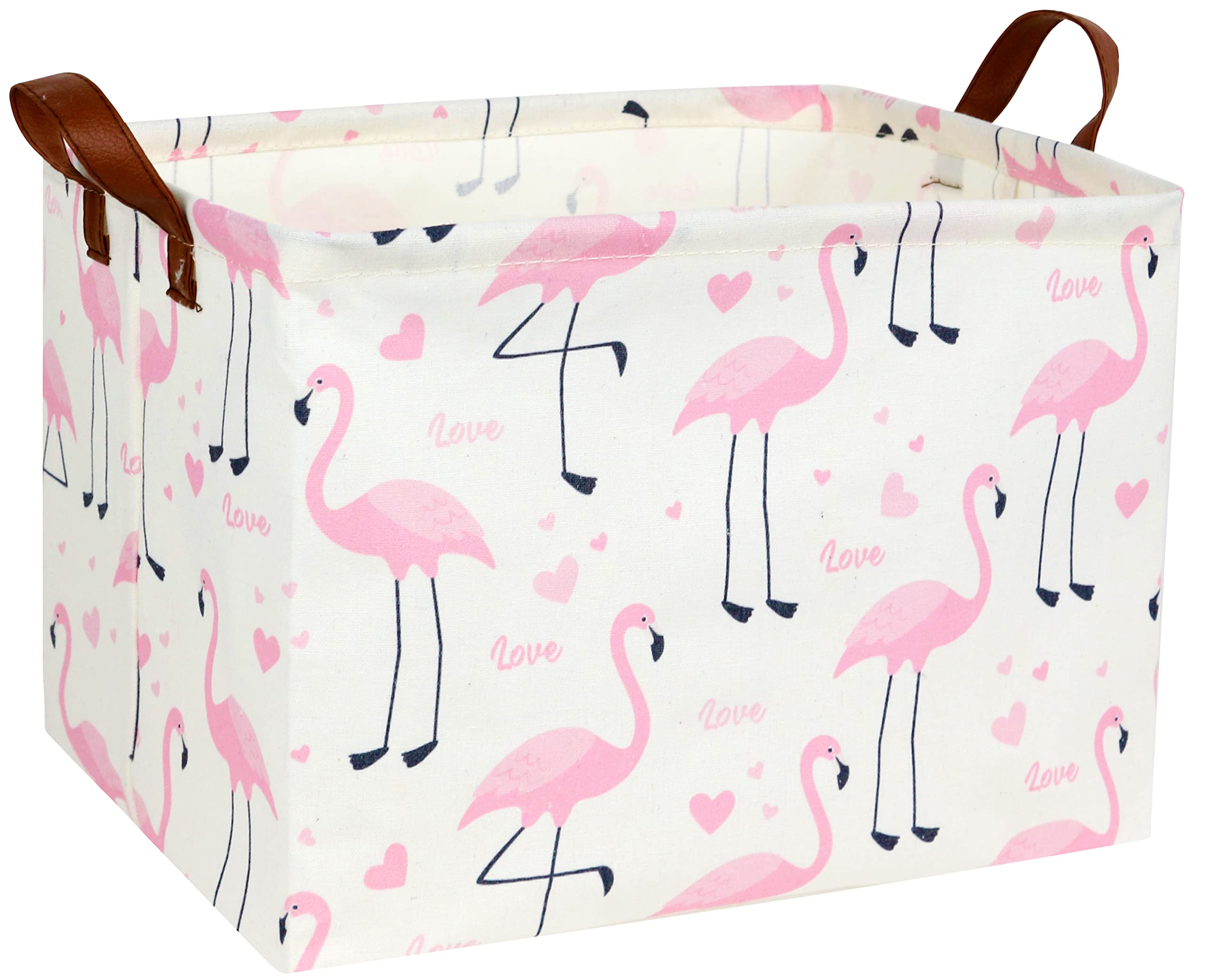 DDBASKET Flamingo Pink Baby Storage Basket - Rectangular Nursery Organizer for Toys, Books & Baby Girl Room Decor (Love Flamingo) | Perfect for Nursery, Playroom & Kids Bedroom Organization