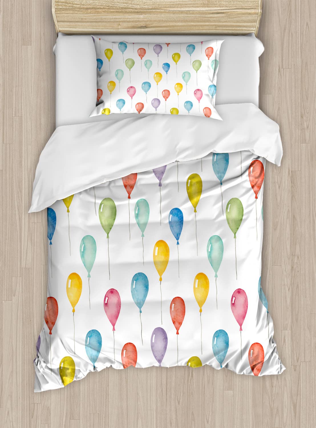 Ambesonne Colorful Balloons Duvet Cover Set - 2 Pack Twin Size with 2 Pillowcases, Birthday Party Theme Bedding for Kids & Teens - Perfect for Celebrations, Festivals and Surprise Events - Multicolor Design