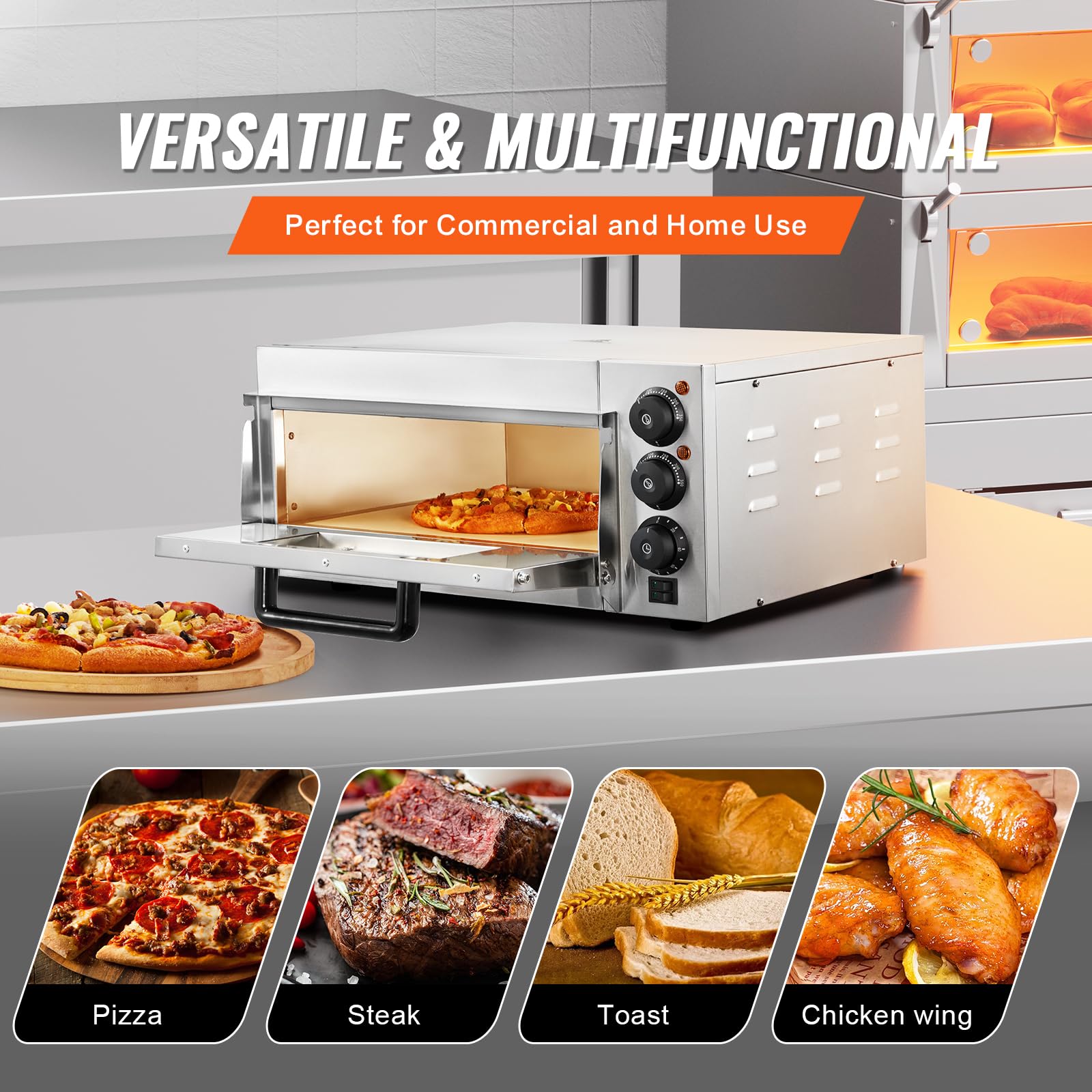 VEVOR 16-inch Electric Pizza Oven Countertop, 1700W Commercial Pizza Maker with Adjustable Temperature & Timer, 360° Uniform Baking for Restaurants, Pizzerias and Home Kitchens - Perfect for Parties, Catering & Family Pizza Nights (ETL Certified)
