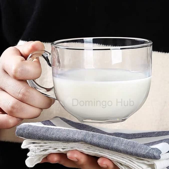 DOMINGO HUB® 2-Pack 440ml Clear Glass Mugs - Heat-Resistant Coffee Cups for Tea, Cappuccino, Espresso & Milk - Perfect for Hot Drinks, Soups & Breakfast - Ideal for Home, Office & Restaurant Use