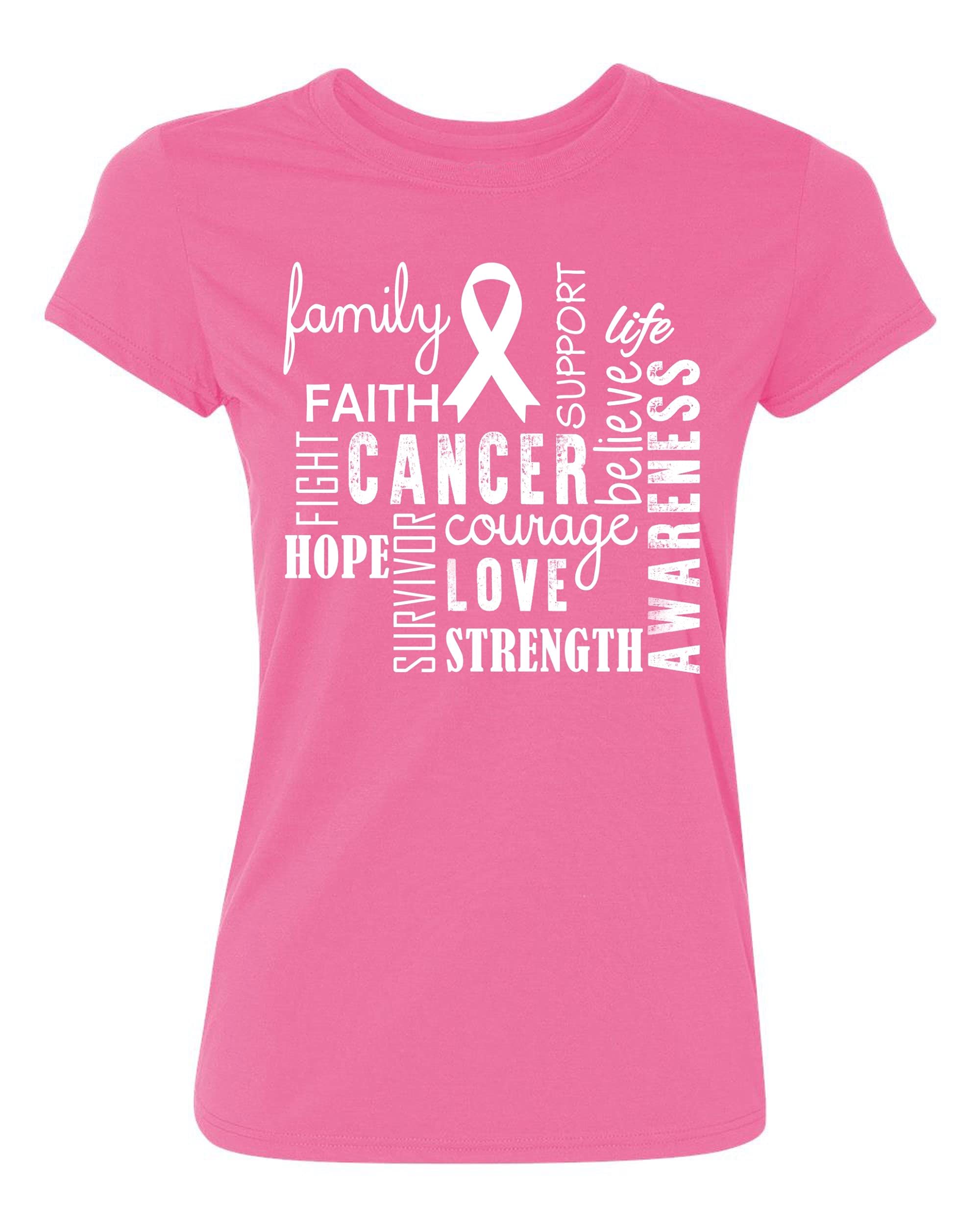 Kropsis Family Word Clouds Pink Ribbon Breast Cancer Awareness Women's T-Shirt - Comfortable Cotton Tee for Support & Fundraising Events
