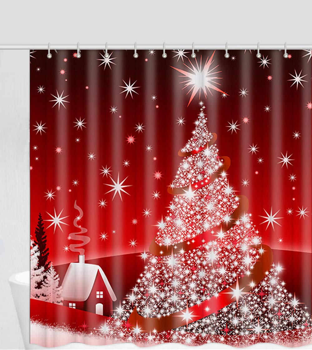 Festive Santa & Christmas Tree Shower Curtain - Holiday Bathroom Decor with Ornament Design for Xmas Home Decor (Perfect for Christmas Party, Gift & Seasonal Bathroom Makeover)