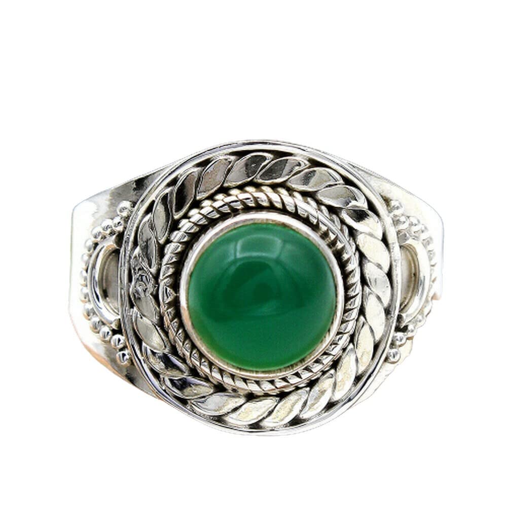 Green Onyx 925 Sterling Silver Rings for Women – Elegant Round Gemstone Bridesmaid Rings, Handmade Bezel Set Designer Jewelry – Perfect for Weddings, Parties & Everyday Wear