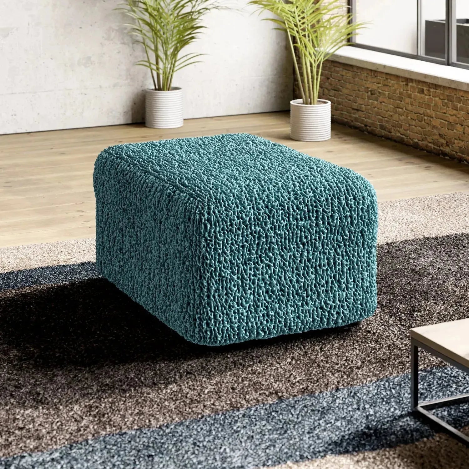 Ottoman Slipcover Medium Size - Goffrato Velvet Collection | Stretchable Furniture Cover for Living Room, Bedroom & Office Decor