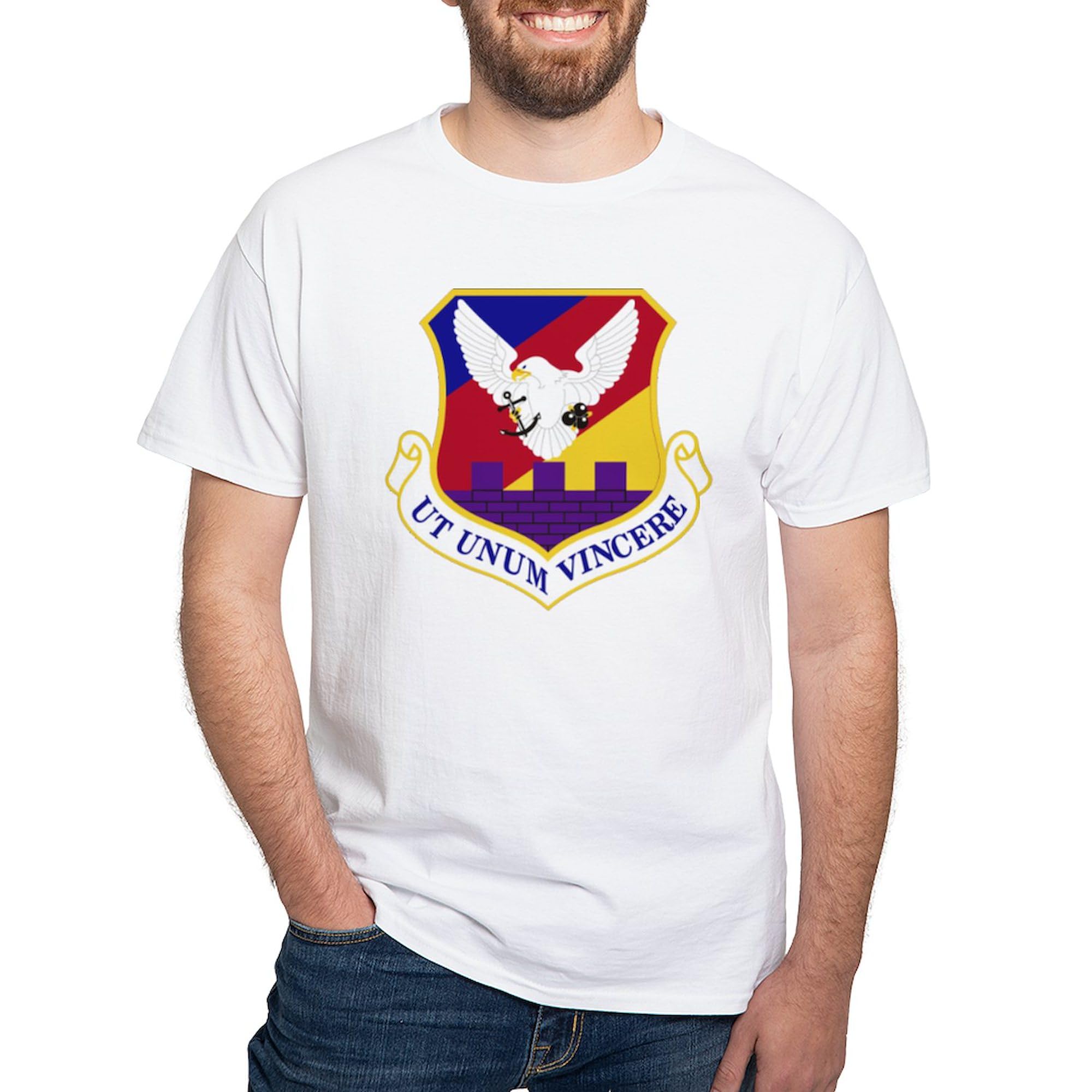 USAF 87th Air Base Wing 'Ut Unum Vinc' Men's White T-Shirt - 100% Cotton Classic Graphic Tee - Military Apparel, Patriotic Gift, Casual Wear