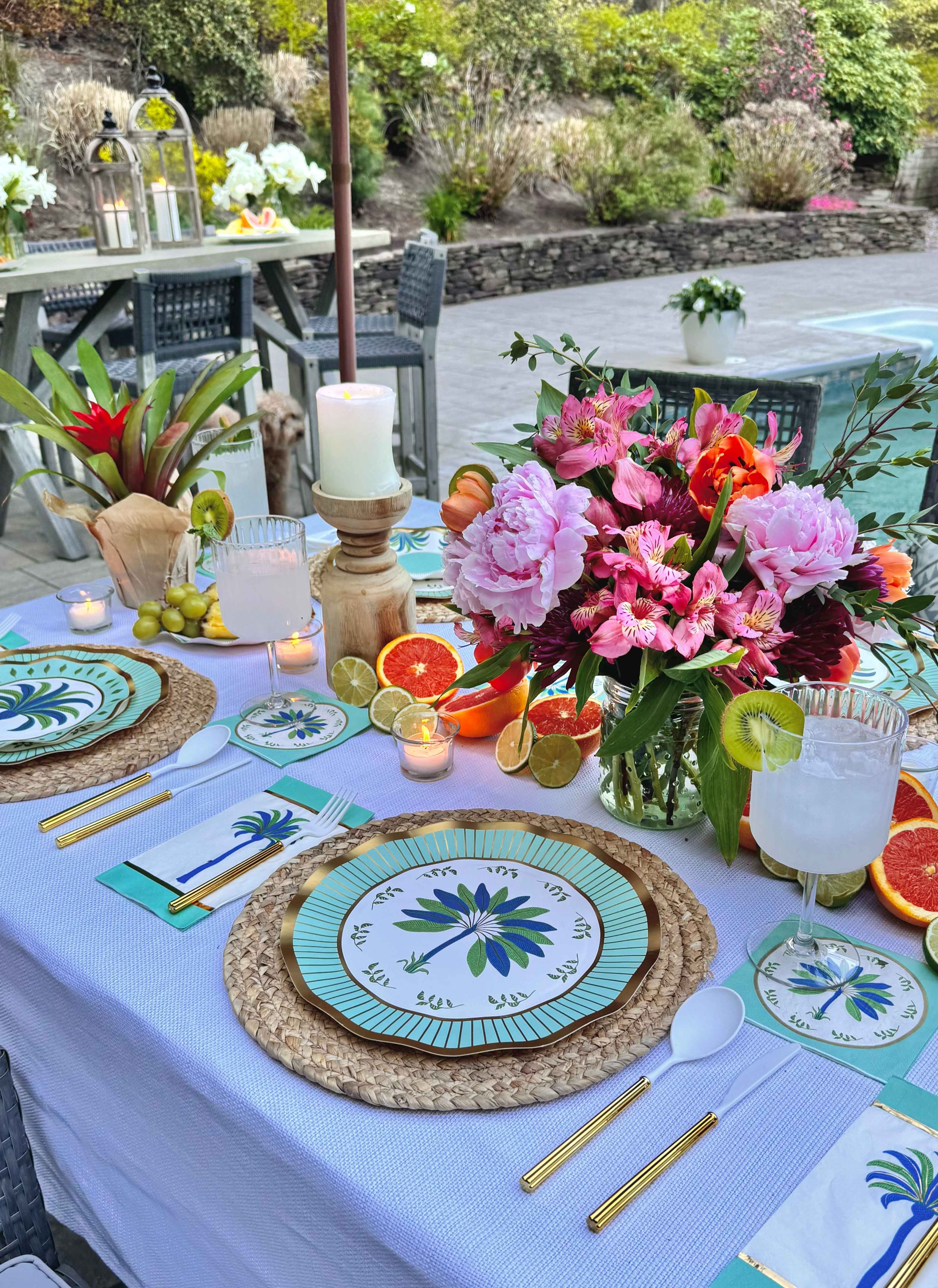 Preppy Palm Dinner Plates Set of 8 - Tropical Leaf Design Ceramic Plates for Dining, Parties & Home Decor | Durable & Stylish for Everyday Use, Entertaining & Beach-Themed Events