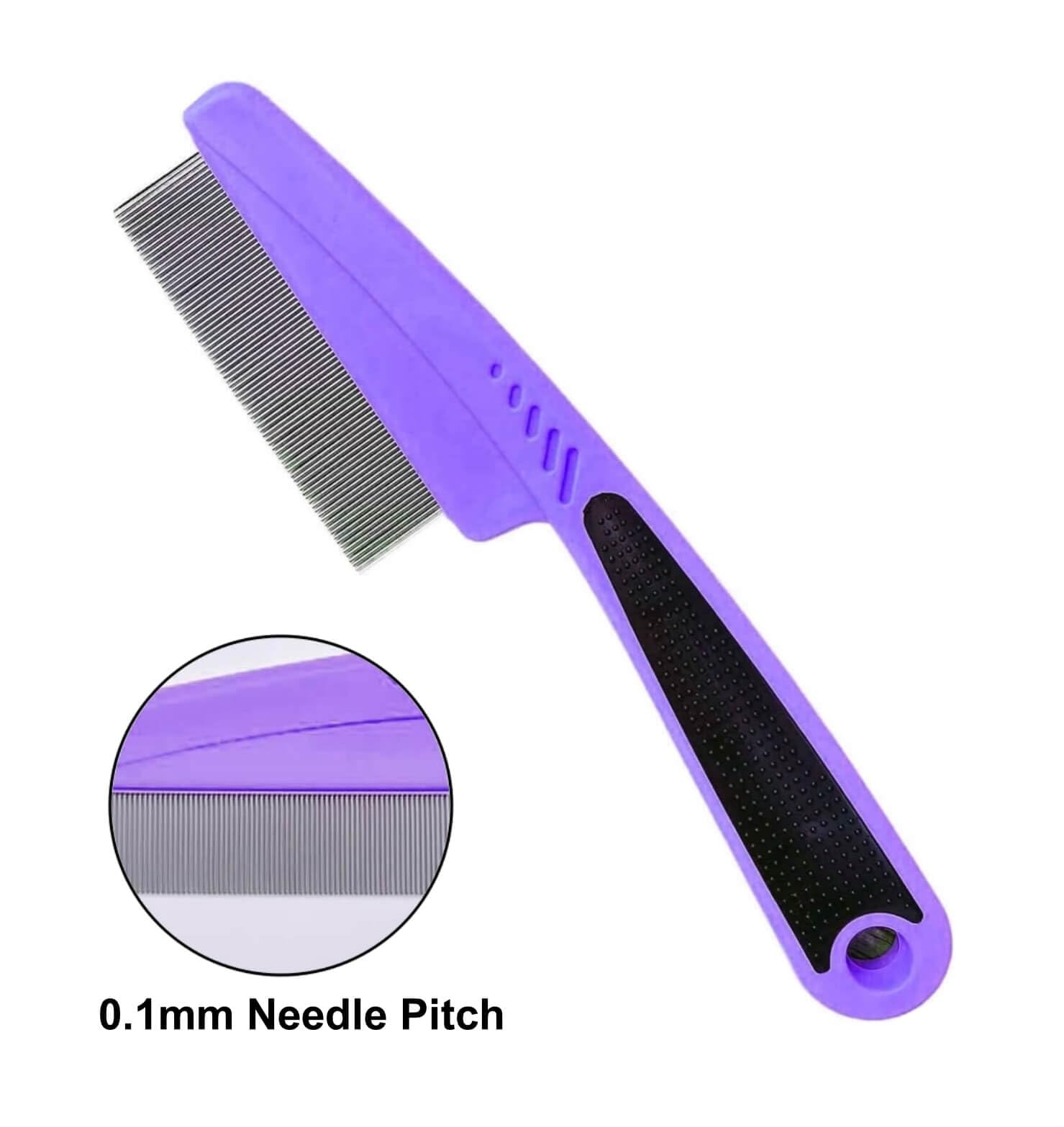 Yumflan Flea Comb for Dogs & Cats - Professional Fine Teeth Grooming Comb with Ergonomic Rubber Handle (Purple) | Gentle Pet Care for Flea Removal, Detangling & Daily Grooming at Home