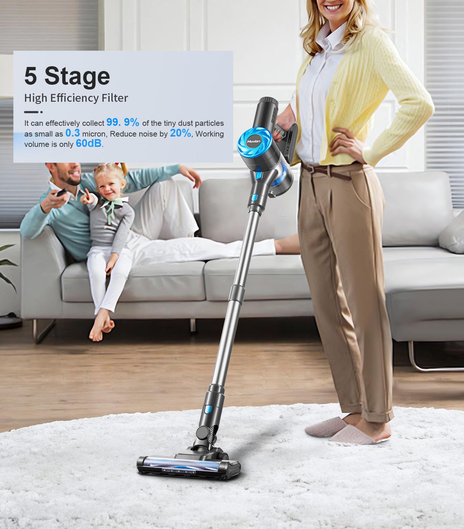 6-in-1 Cordless Stick Vacuum Cleaner with Powerful Suction - Rechargeable Lightweight Vacuum for Hardwood Floors & Carpets - Perfect for Home Cleaning, Pet Hair Removal & Quick Pickups