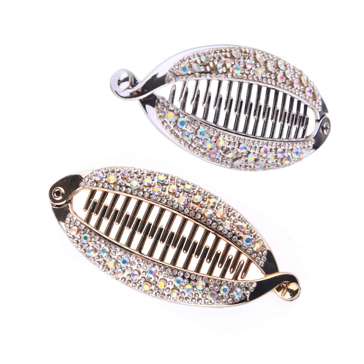 4pcs Rhinestone Banana Ponytail Hair Clips for Women - Medium Hair Clips Combs, Silver French Hair Accessories for Ladies, Dressy Hair Piece for Parties, Weddings & Special Occasions
