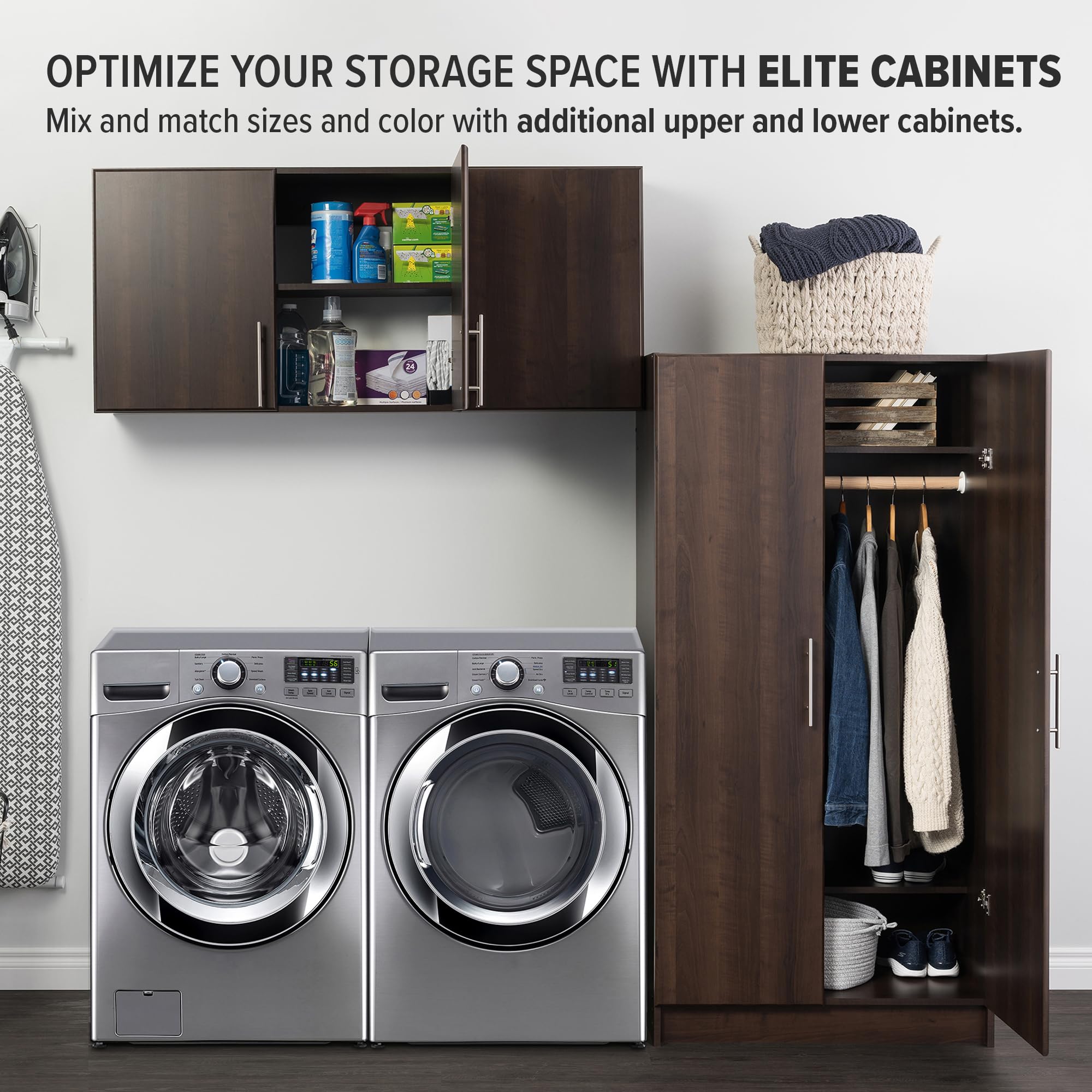Prepac Elite 54-Inch Wall Mounted Storage Cabinet with 2 Adjustable Shelves - Brown Bathroom & Pantry Organizer (12