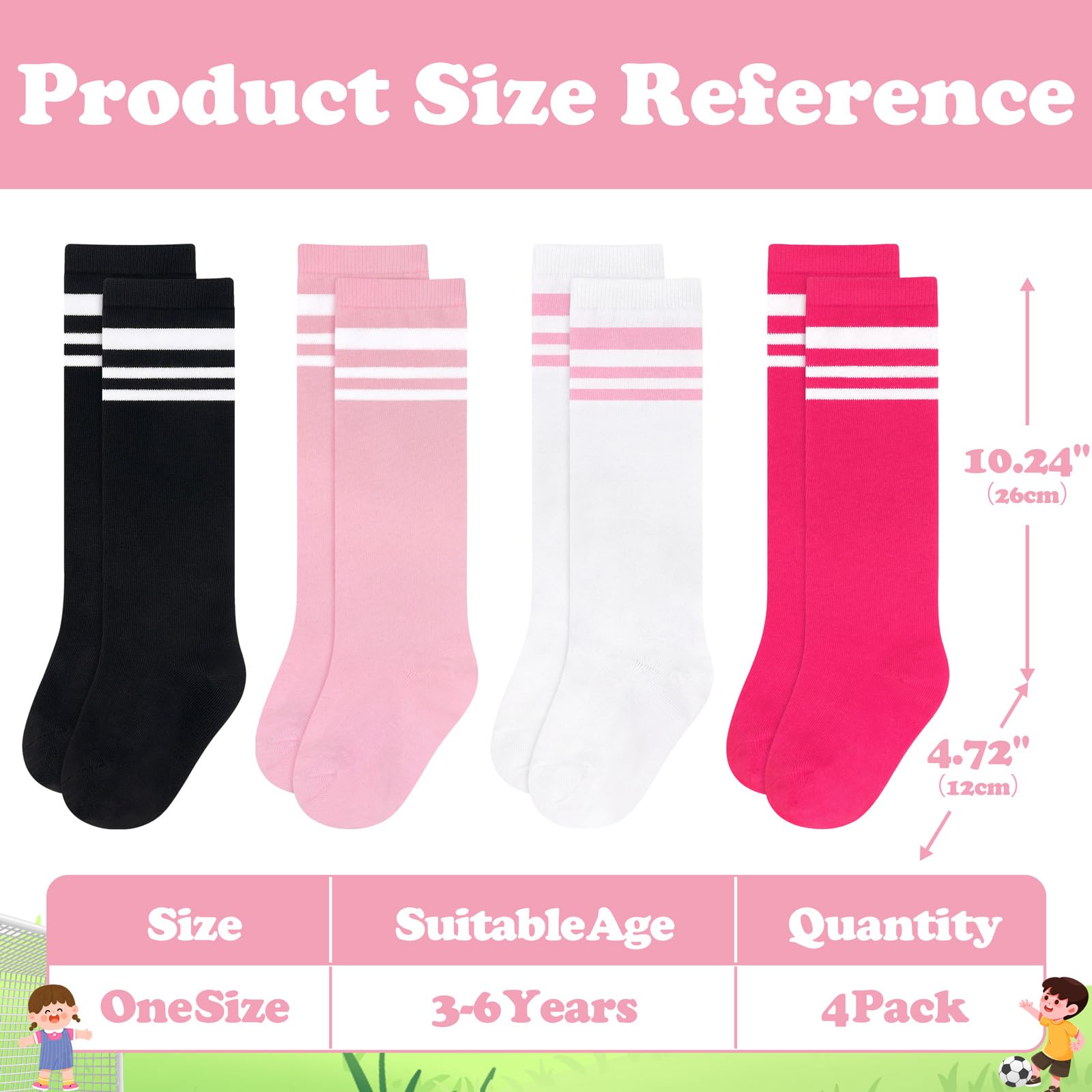 4 Pairs Toddler Soccer Socks - Breathable Cotton Youth Athletic Socks for Boys & Girls - Perfect for Soccer, Baseball, Softball & Sports Training