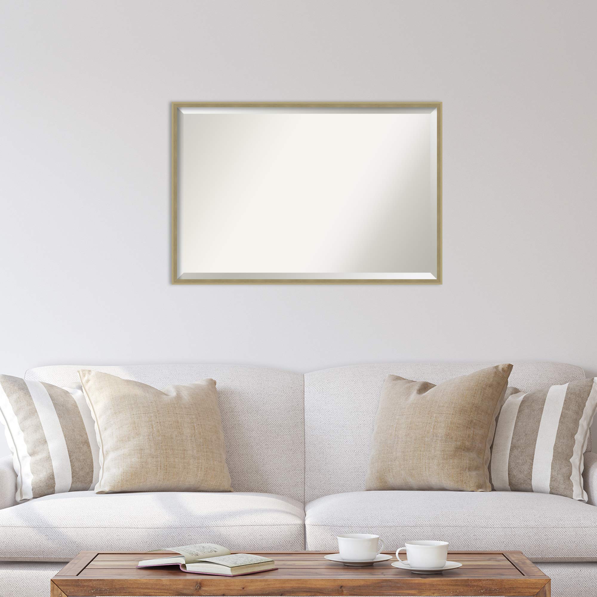 Amanti Art Champagne Wall Mirror 25x37 - Modern Rectangle Bathroom & Living Room Mirror with Wood Frame - Horizontal or Vertical Hanging - Perfect for Wall Decor, Vanity, Bedroom & Entryway