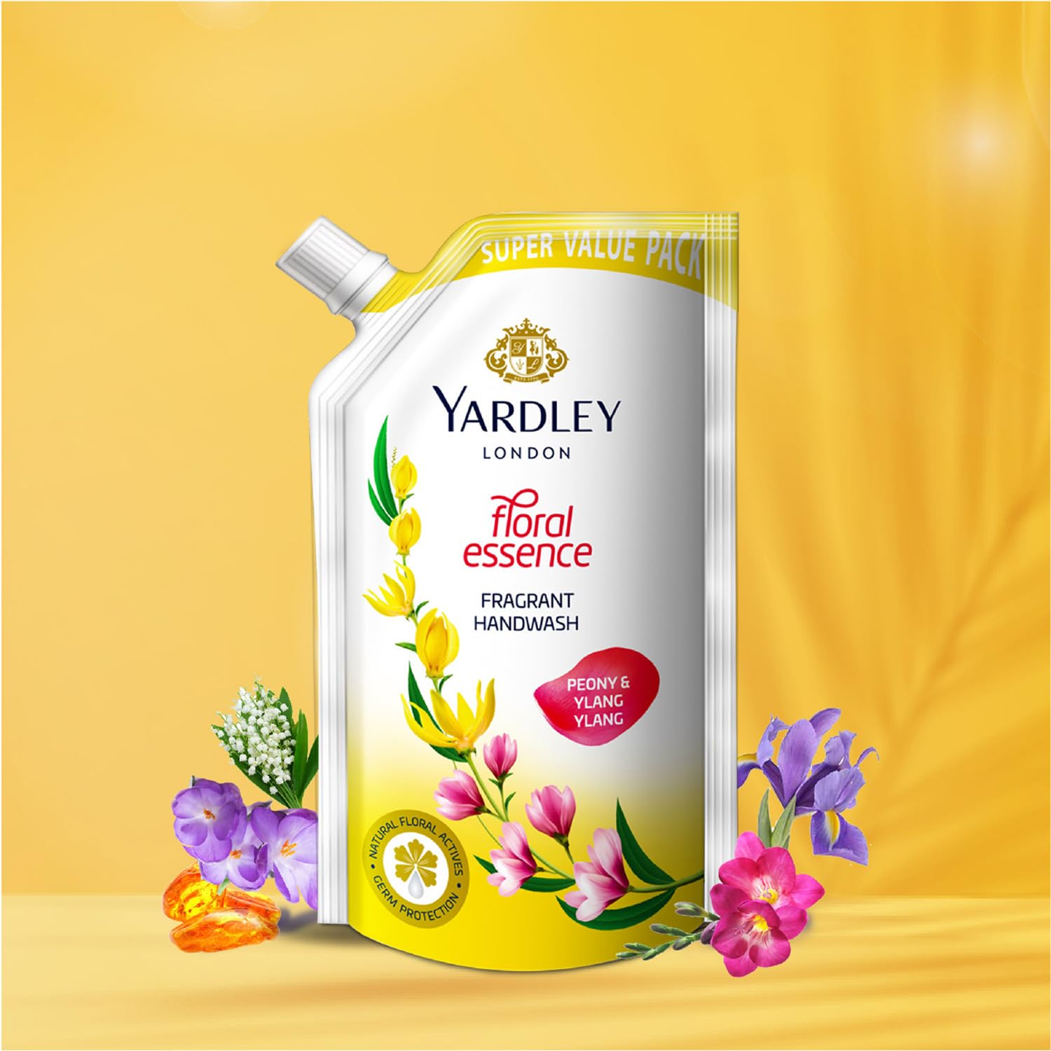 Yardley London Floral Essence Peony & Ylang Ylang Hand Wash Refill - 675ml (2 Pack) | Gentle Moisturizing Liquid Soap for Bathroom, Kitchen & Guest Use | Floral Scented Handwash for Home & Office
