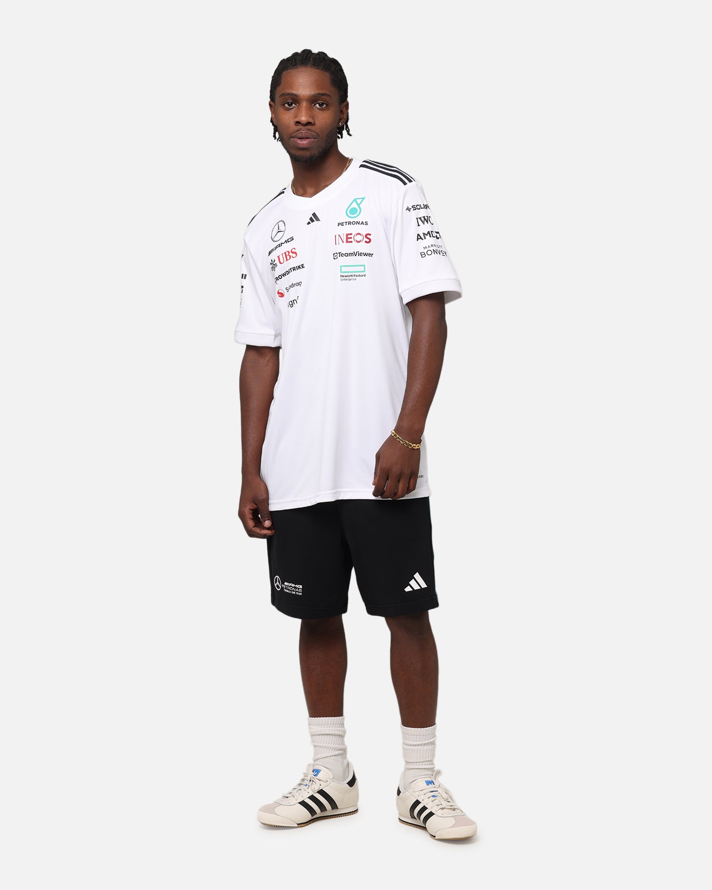 Adidas x Mercedes AMG Petronas Formula One F1 2025 Team Driver T-Shirt - White - Official Motorsport Fan Apparel for Racing Enthusiasts