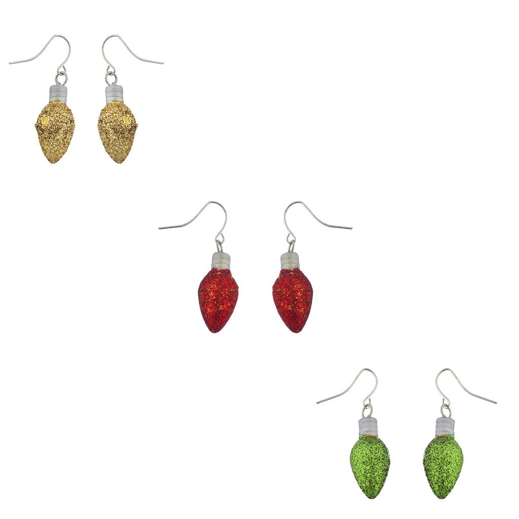 Lux Accessories Silver Tone Christmas X-Mas Holiday Lights Multi Earring Set (3pc) - Perfect for Festive Parties & Holiday Gatherings