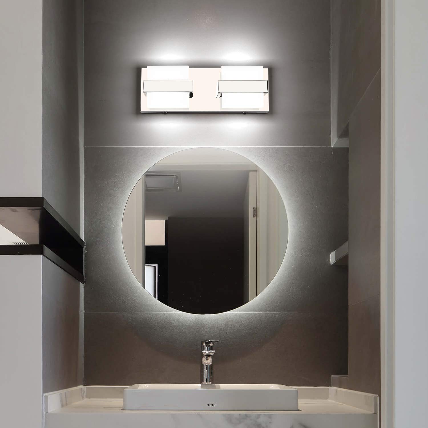 SOLFART 12.6 Inch Modern Chrome LED Vanity Light Fixture - Dimmable Bathroom Wall Light for Mirror, White Light - Perfect for Bathroom, Powder Room, and Dressing Room Lighting