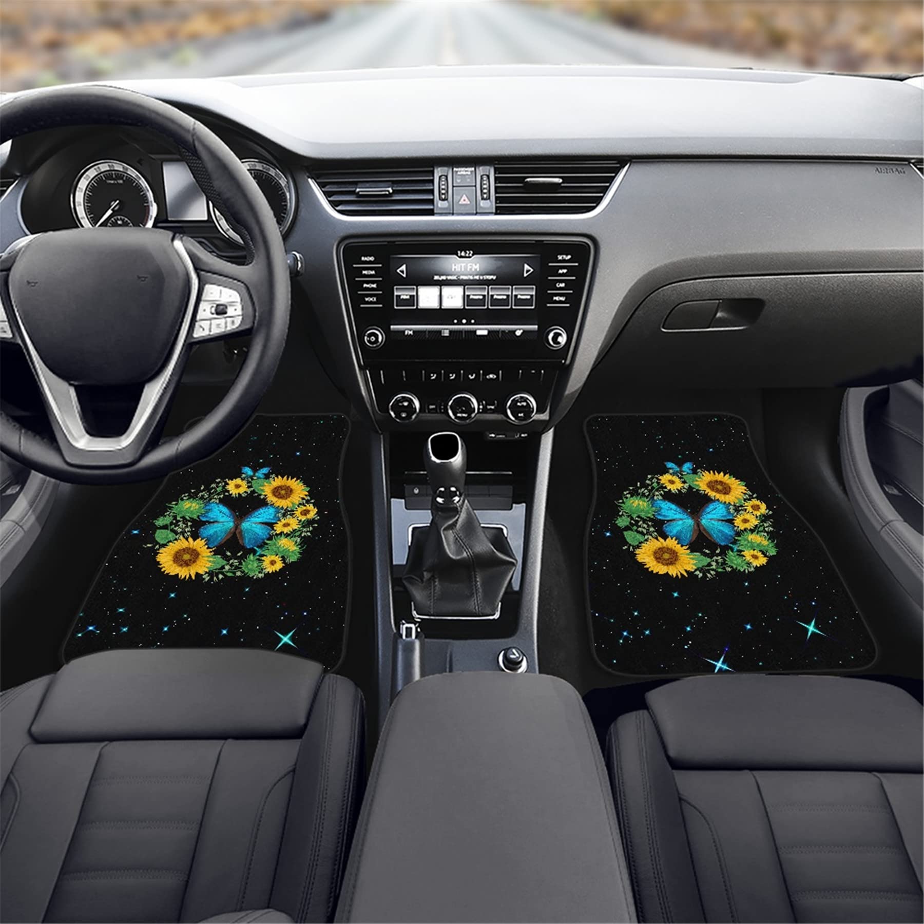 Universal Car Floor Mats Set - 4-Piece Sunflower & Butterfly Design Non-Slip Rubber Backing for Most Vehicles | Interior Car Accessories for SUV, Sedan, Truck | Perfect for Road Trips & Daily Commute