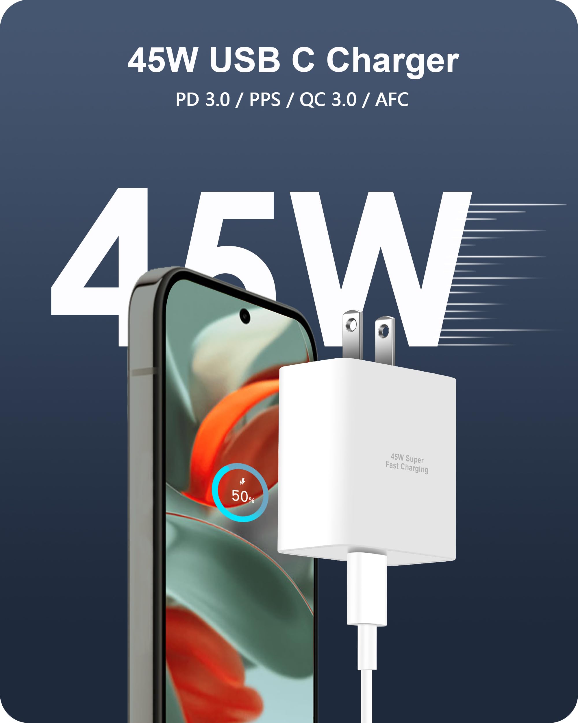 WODENTA 45W USB C Fast Charger 2-Pack - Super Fast Charging Wall Charger Block with [6FT+10FT] USB C to C Cable for Google Pixel 9/9 Pro/9 Pro XL/9 Pro Fold - Perfect for Home, Office & Travel Charging