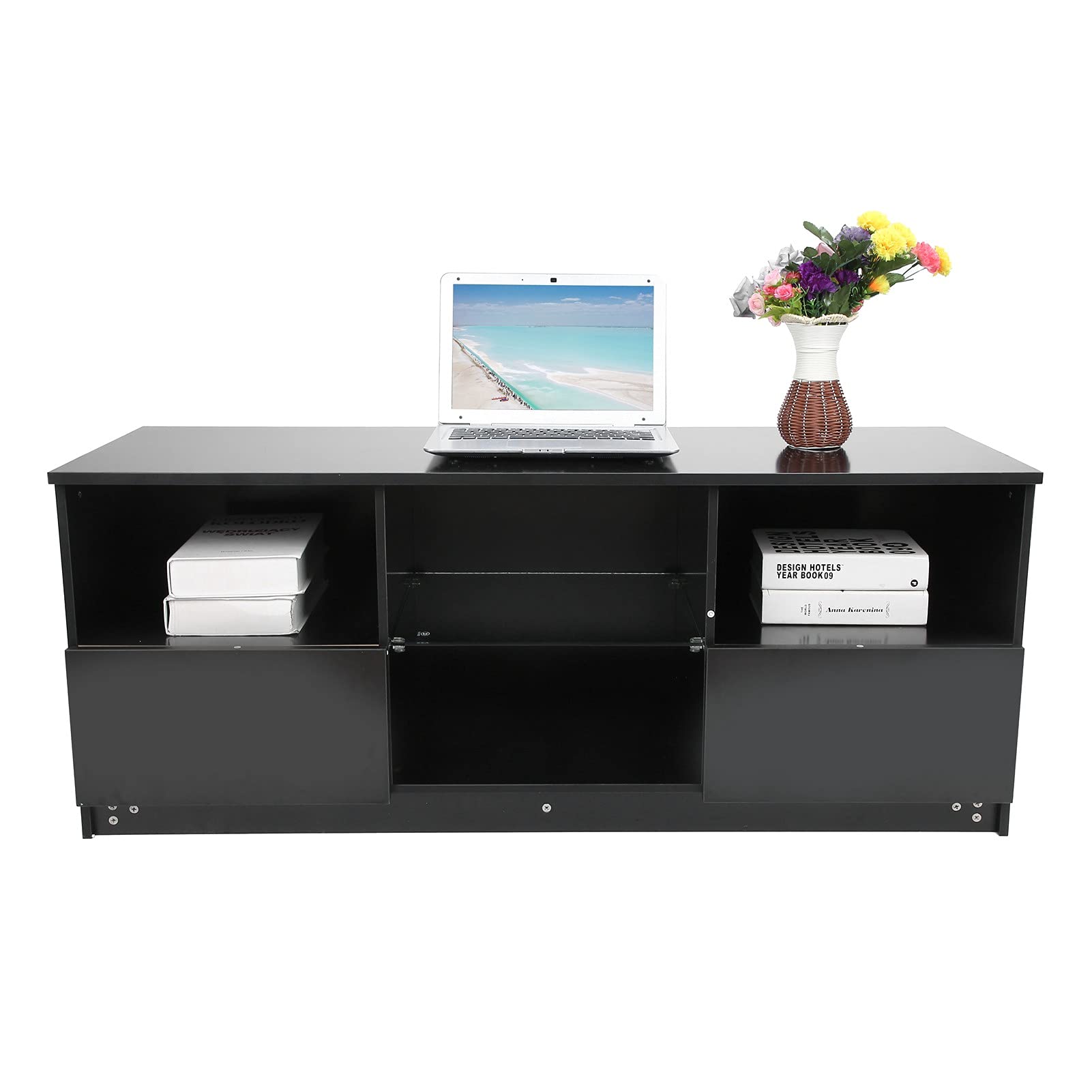 GOTOP 47.2 Inch Modern TV Stand with Storage & LED Lights - Black High Gloss TV Cabinet with 2 Drawers & 16 Color RGB Lighting - Perfect for Living Room, Bedroom & Home Theater Setup