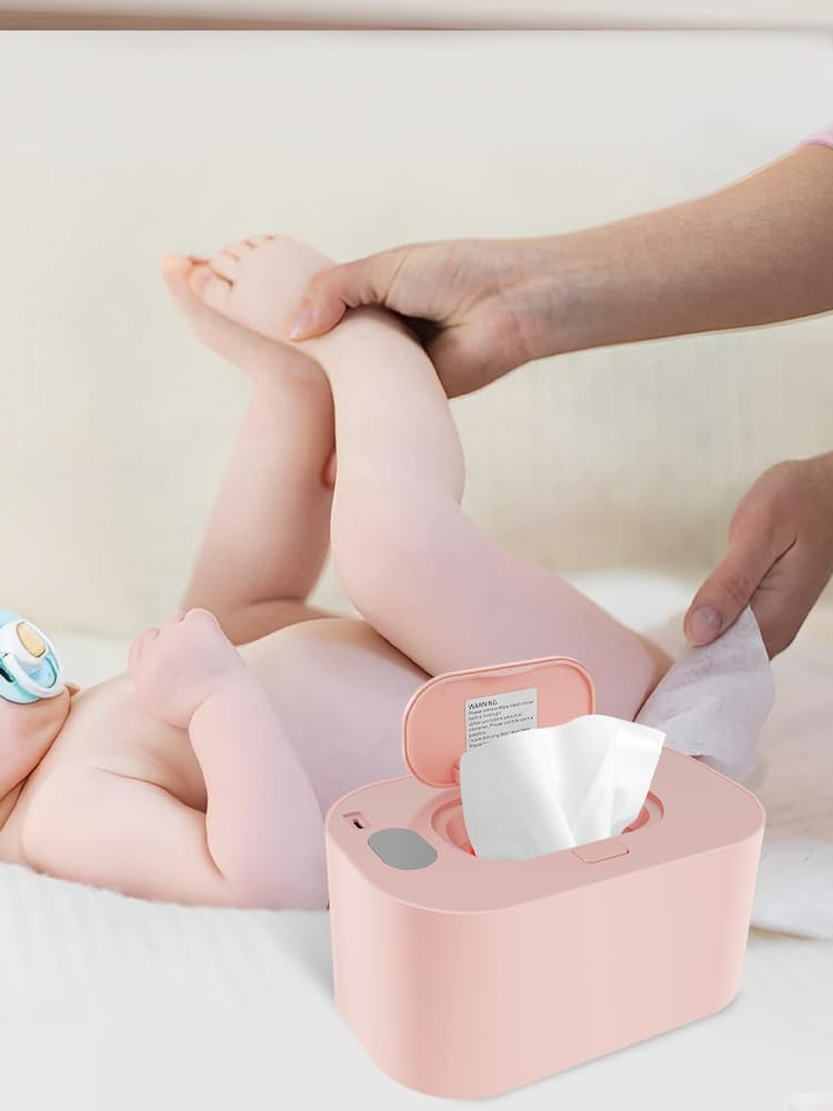 Baby Wipe Warmer with Thermostat - 3 Heating Modes (40-60°C Adjustable) | Portable USB-Powered Wipes Heater for Car, Home & Travel | Ideal for Newborn Nursery, Diaper Changes & Gentle Skin Care (Pink)