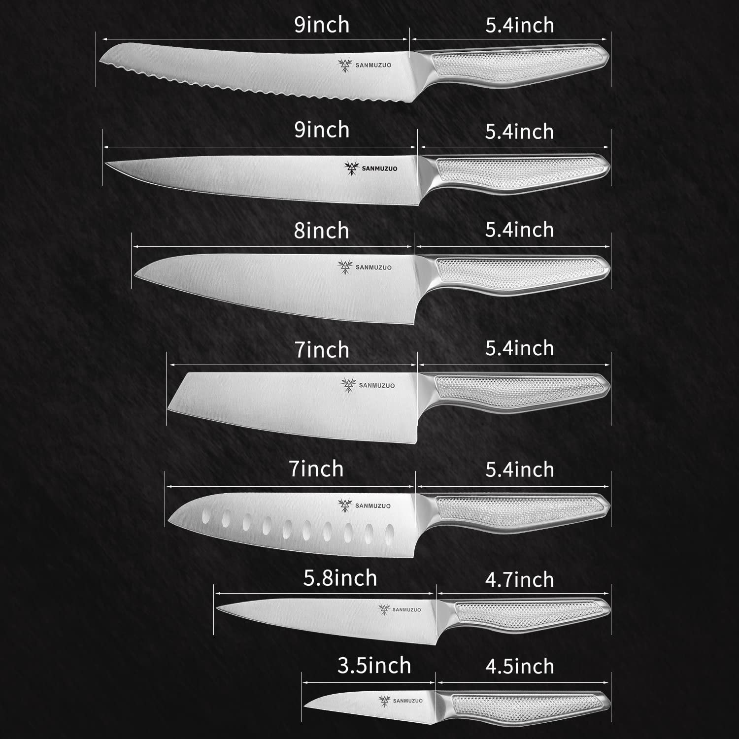 Premium 7-Piece Stainless Steel Kitchen Knife Set - Professional Chef Knives for Cooking, Slicing & Dicing - Zhen Series - Ideal for Home Chefs & Culinary Enthusiasts