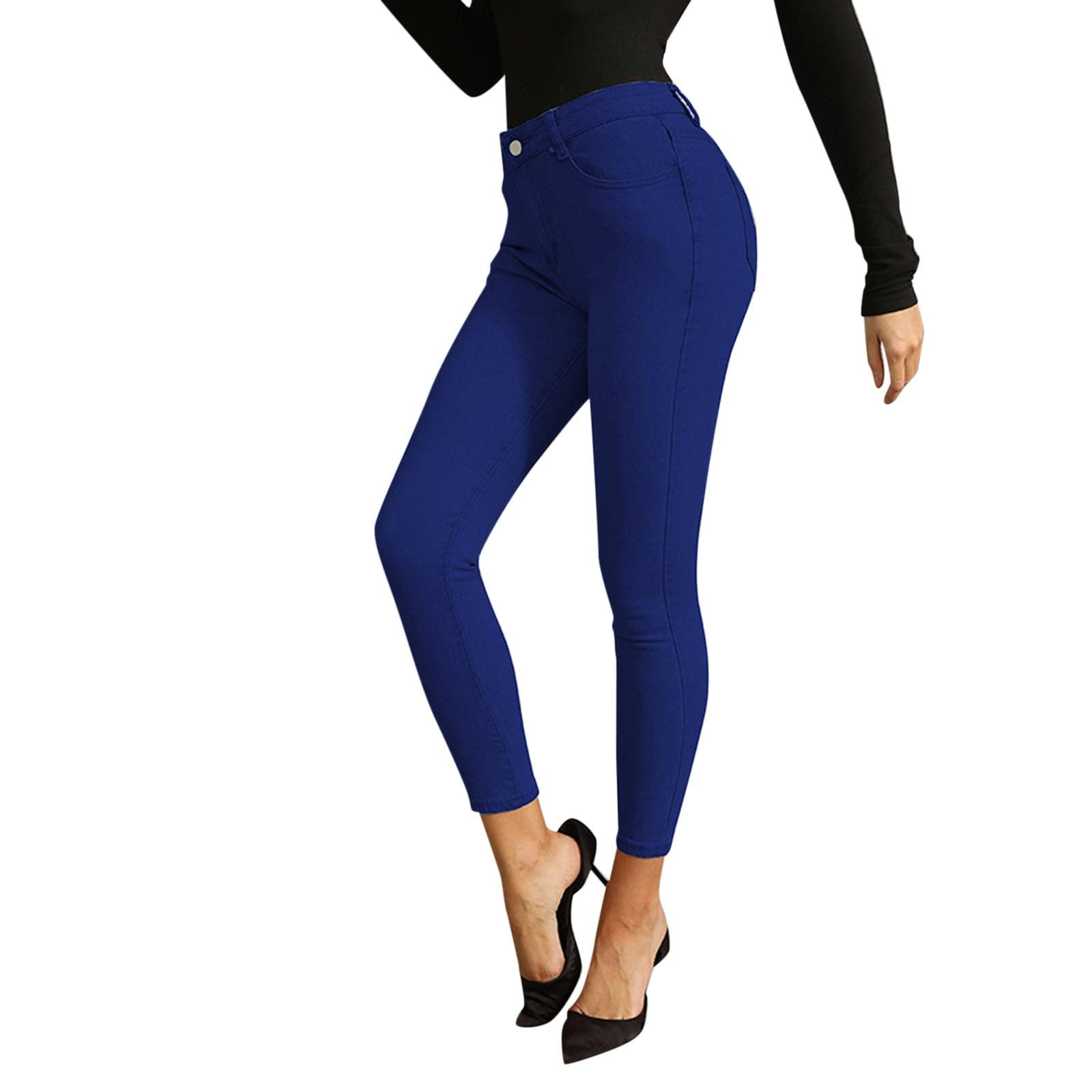 CKXZUI Women's High Waist Slim Fit Straight Jeans with Pockets - Solid Color Stretch Denim Pants for Casual Wear, Work & Everyday Outfits