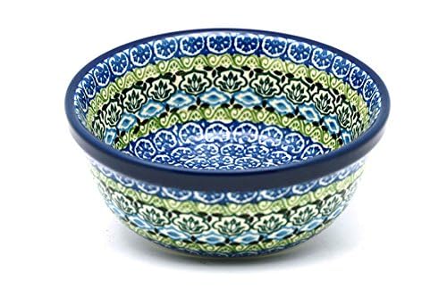 Handmade Polish Pottery Bowl for Salad – Tranquil Blue Floral Design – Perfect for Dining, Entertaining & Kitchen Decor