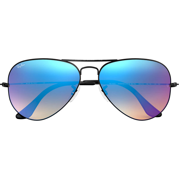 Aviator Sunglasses - Shiny Black Mirror Lens with Blue Gradient Flash - Perfect for Driving, Outdoor Sports & Fashion Accessories