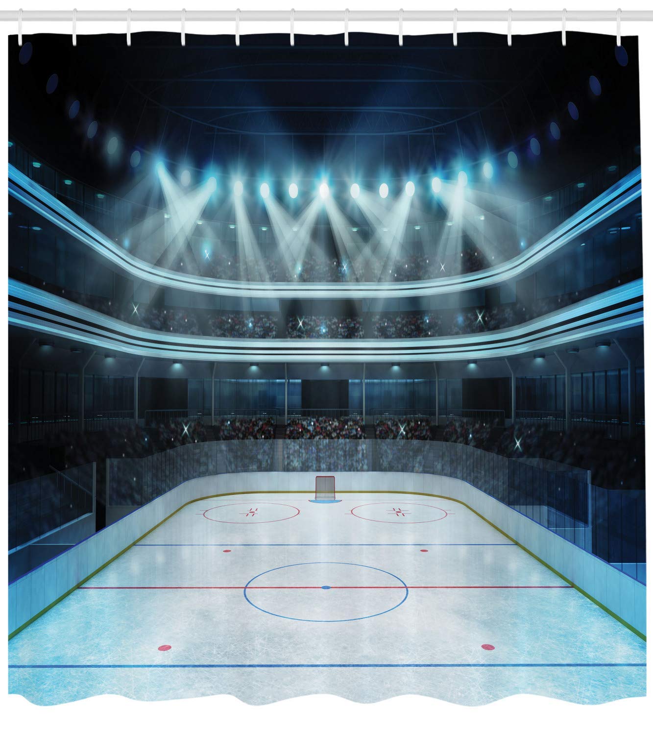 Ambesonne Hockey Themed Shower Curtain - Sports Arena with Fans, Tournament Championship Match Design, 69x70 Inch Night Blue Fabric Bathroom Decor Set with Hooks - Perfect for Hockey Fans' Bathroom, Sports-Themed Home Decor, and Game Day Party Decorations