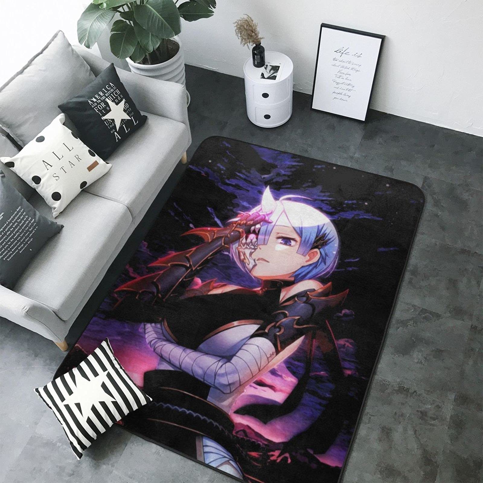 Re Zero Ram and Rem Anime Area Rug - 80x58 Inch Soft Non-Slip Carpet for Bedroom, Living Room, Bathroom Decor - Perfect for Anime Fans, Gaming Rooms & Themed Spaces