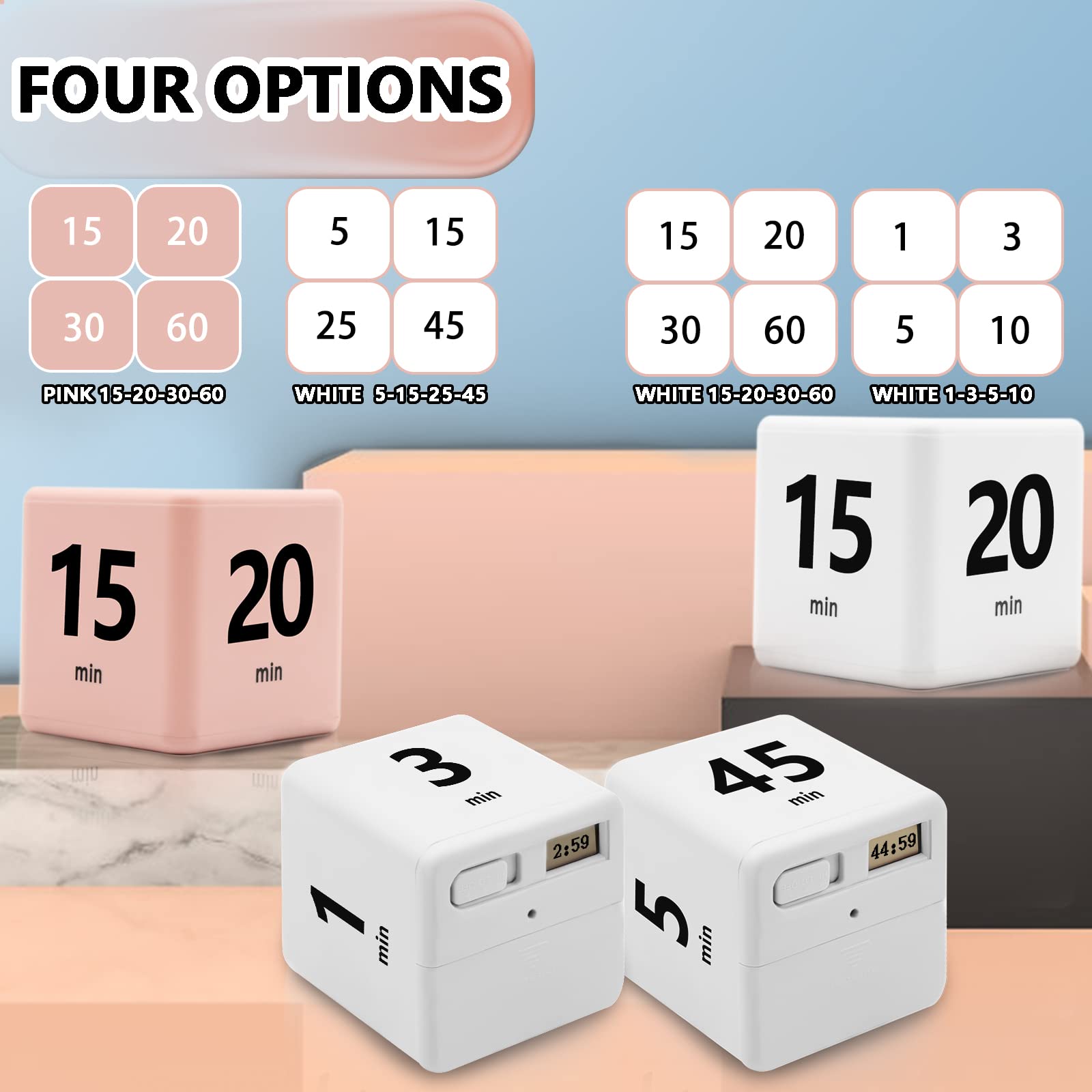 Premium Cube Timer with Gravity Sensor - 15/20/30/60 Minute Countdown for Time Management, Study, Cooking, Reading & Workouts | Portable Flip Timer for Office, Kitchen, Classroom & Gym (White)